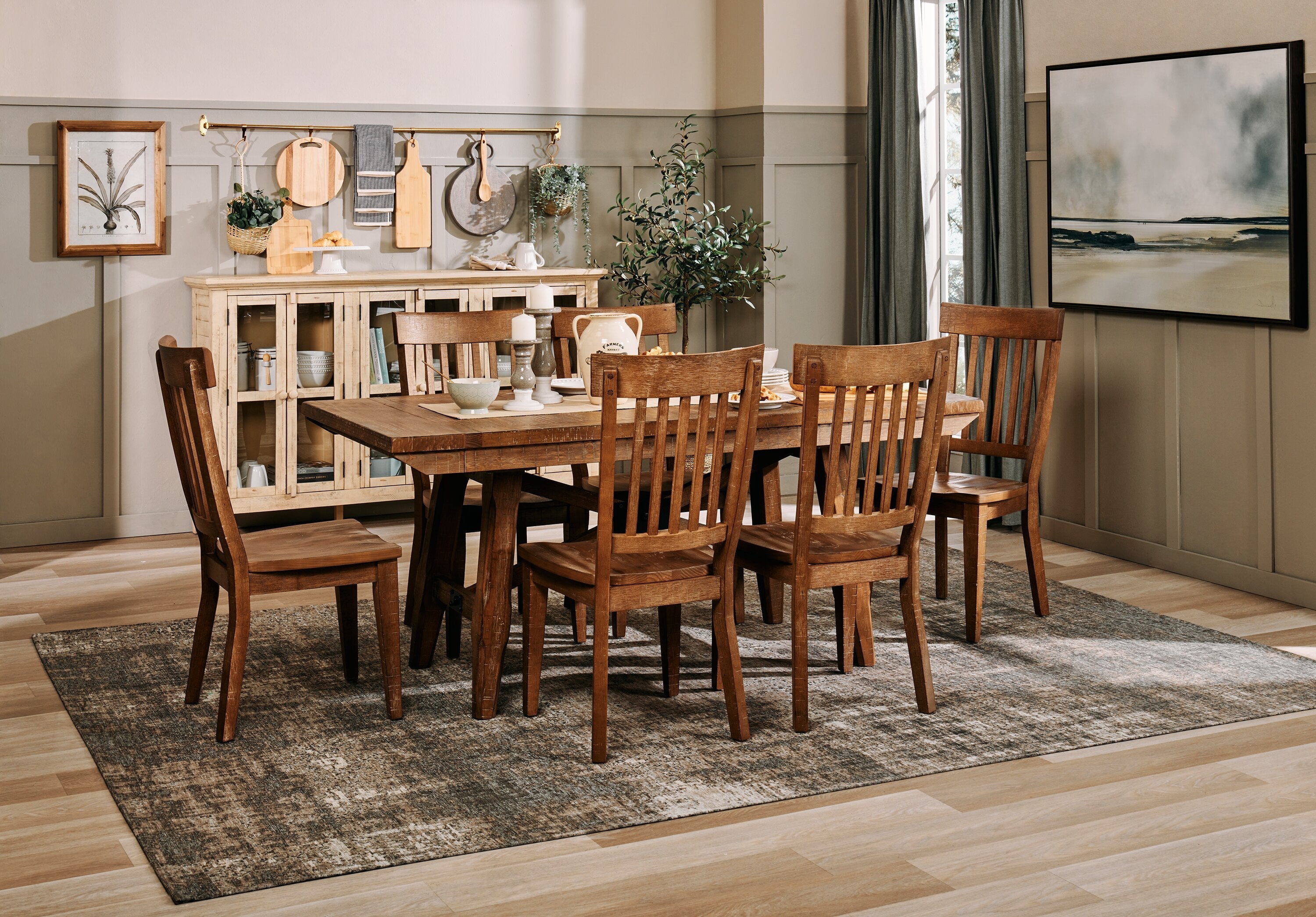 Cedar Dining Table, Pine Wood, Trestle-Base, 72.07"W - Brown | Table de salle à manger Cedar de 72,07 po (L) en pin avec base à tréteaux - brune