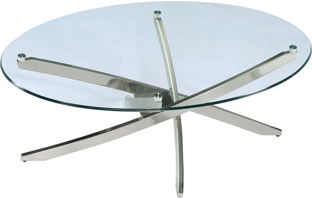 Zila 48" Modern Round Glass Top Coffee Table - Silver with Stainless Steel Base|Table à café ronde moderne Zila de 48 po avec dessus en verre - argentée avec base en acier inoxydable