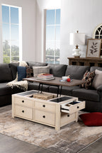 Colby 46" Rustic Lift Top Coffee Table with Storage and Casters - Two Tone Wood|Table à café rustique Colby de 46 po avec dessus relevable, rangement et roulettes - bois deux teintes