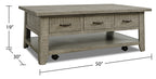 Colson 50" Rustic Coffee Table with Storage, Shelf and Casters - Driftwood |Table à café rustique Colson de 50 po avec rangement, tablette et roulettes - bois de grève