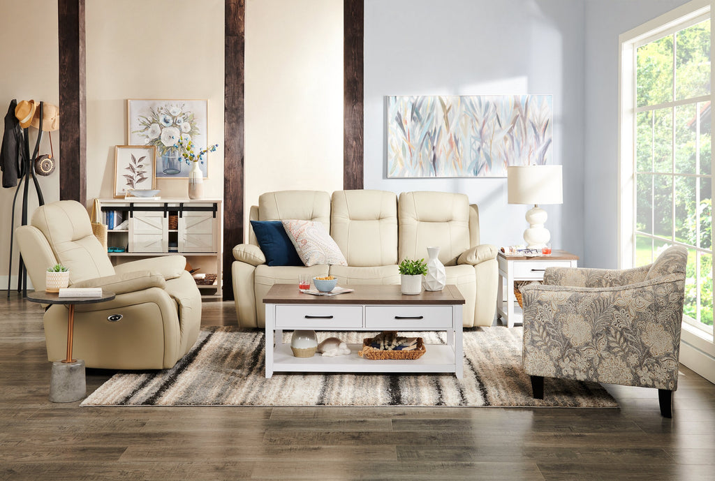 Kort & Co. Logan 23.25" Traditional Coffee Table with Storage and Shelf - White and Walnut Oak |Table à café traditionnelle Logan de Kort & Co. de 23,25 po avec rangement et tablette - blanche et chêne noyer