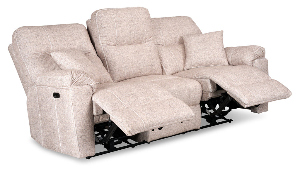 Made in Canada Dawson 87" Fabric Power Reclining Sofa with USB Port and Accent Pillows - Beige | Sofa à inclinaison électrique Dawson de 87 po fabriqué au Canada en tissu avec port USB et coussins décoratifs - beige