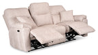 Made in Canada Dawson 87" Fabric Power Reclining Sofa with USB Port and Accent Pillows - Beige | Sofa à inclinaison électrique Dawson de 87 po fabriqué au Canada en tissu avec port USB et coussins décoratifs - beige