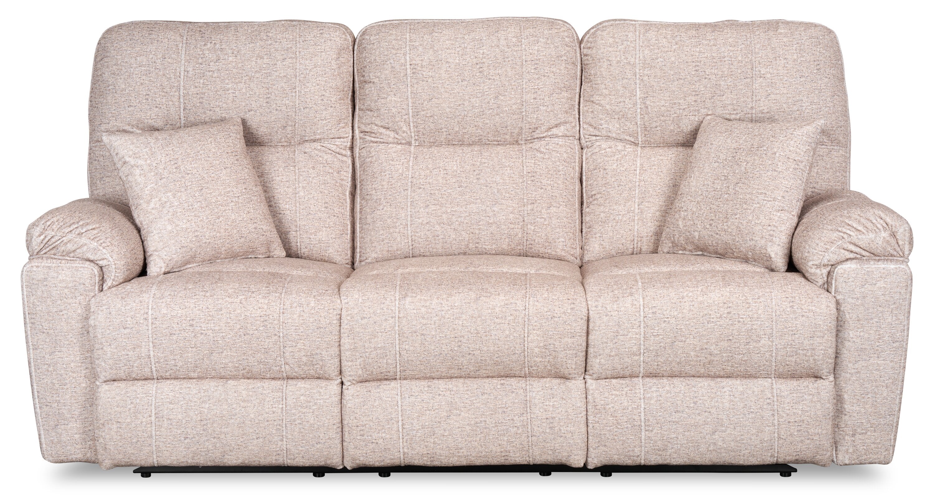 Made in Canada Dawson 87" Fabric Power Reclining Sofa with USB Port and Accent Pillows - Beige | Sofa à inclinaison électrique Dawson de 87 po fabriqué au Canada en tissu avec port USB et coussins décoratifs - beige
