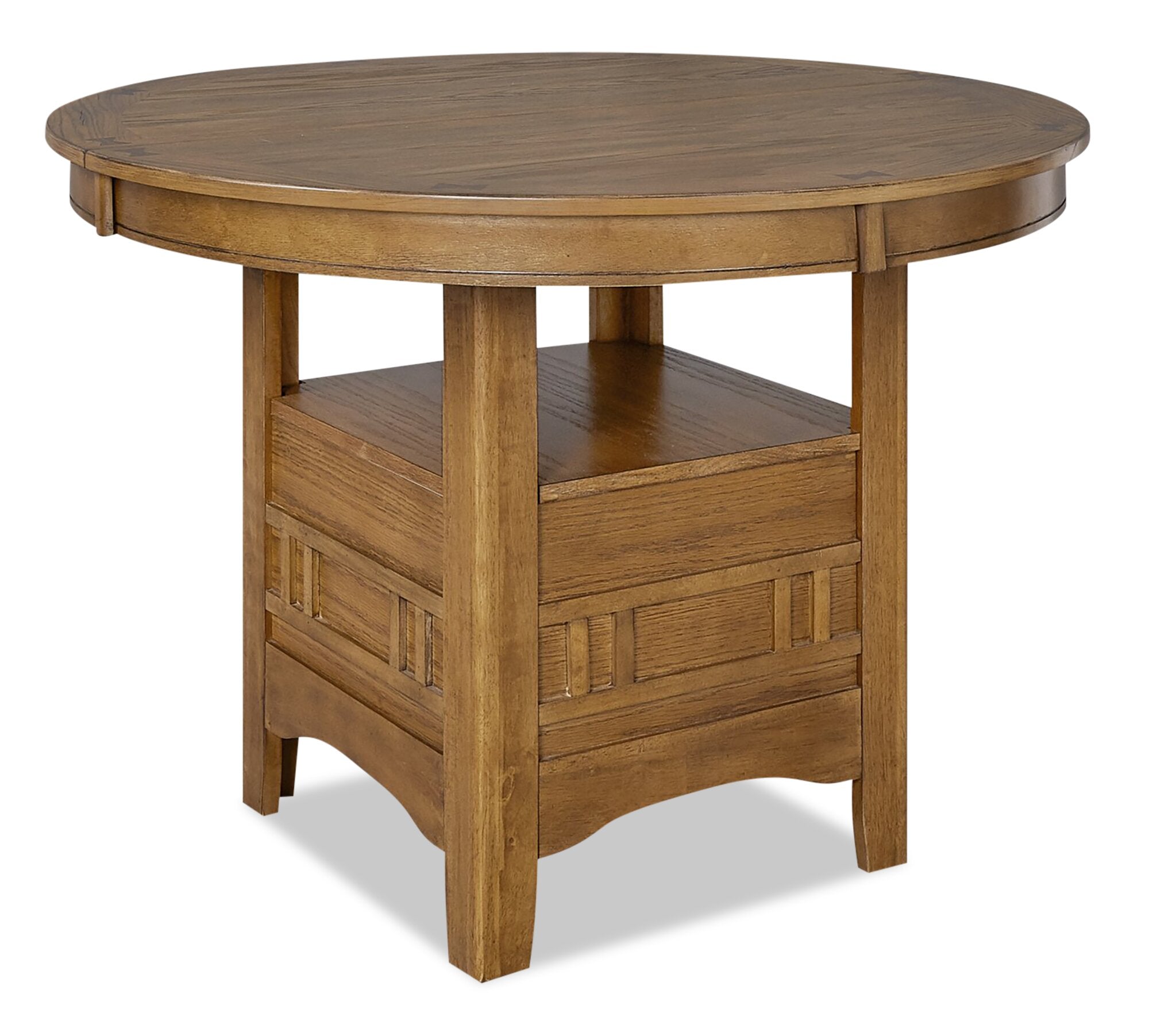 Dena Dining Table with 42-60"W Extension, Round  - Oak Brown | Table de salle à manger ronde Dena de 42 po à 60 po (L) avec rallonge - chêne brun