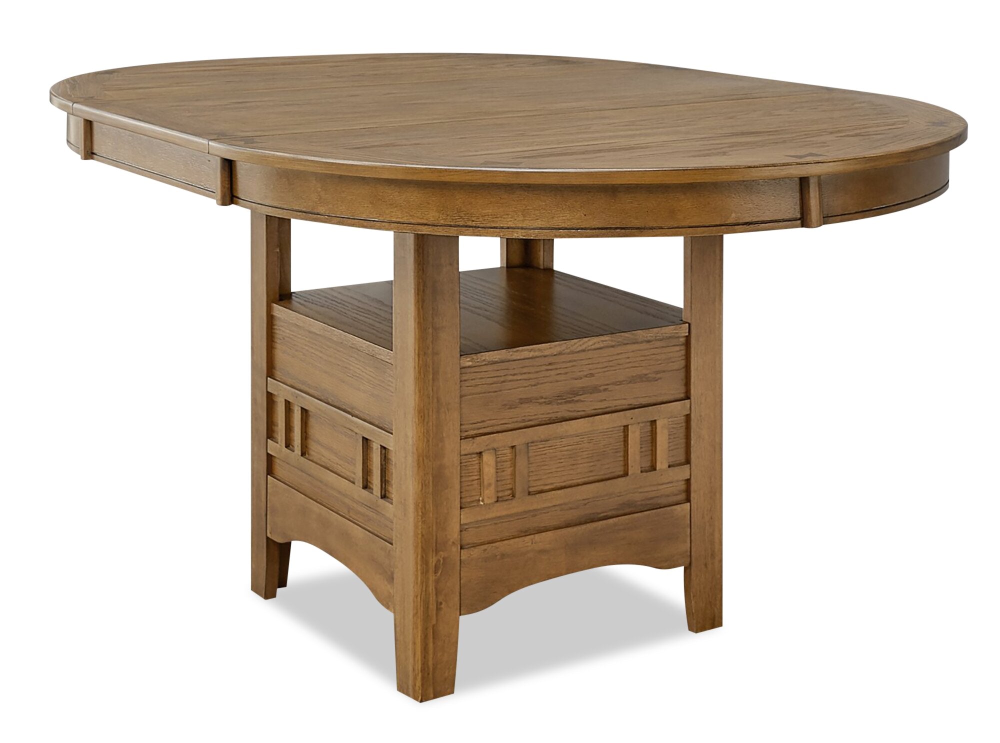 Dena Dining Table with 42-60"W Extension, Round  - Oak Brown | Table de salle à manger ronde Dena de 42 po à 60 po (L) avec rallonge - chêne brun