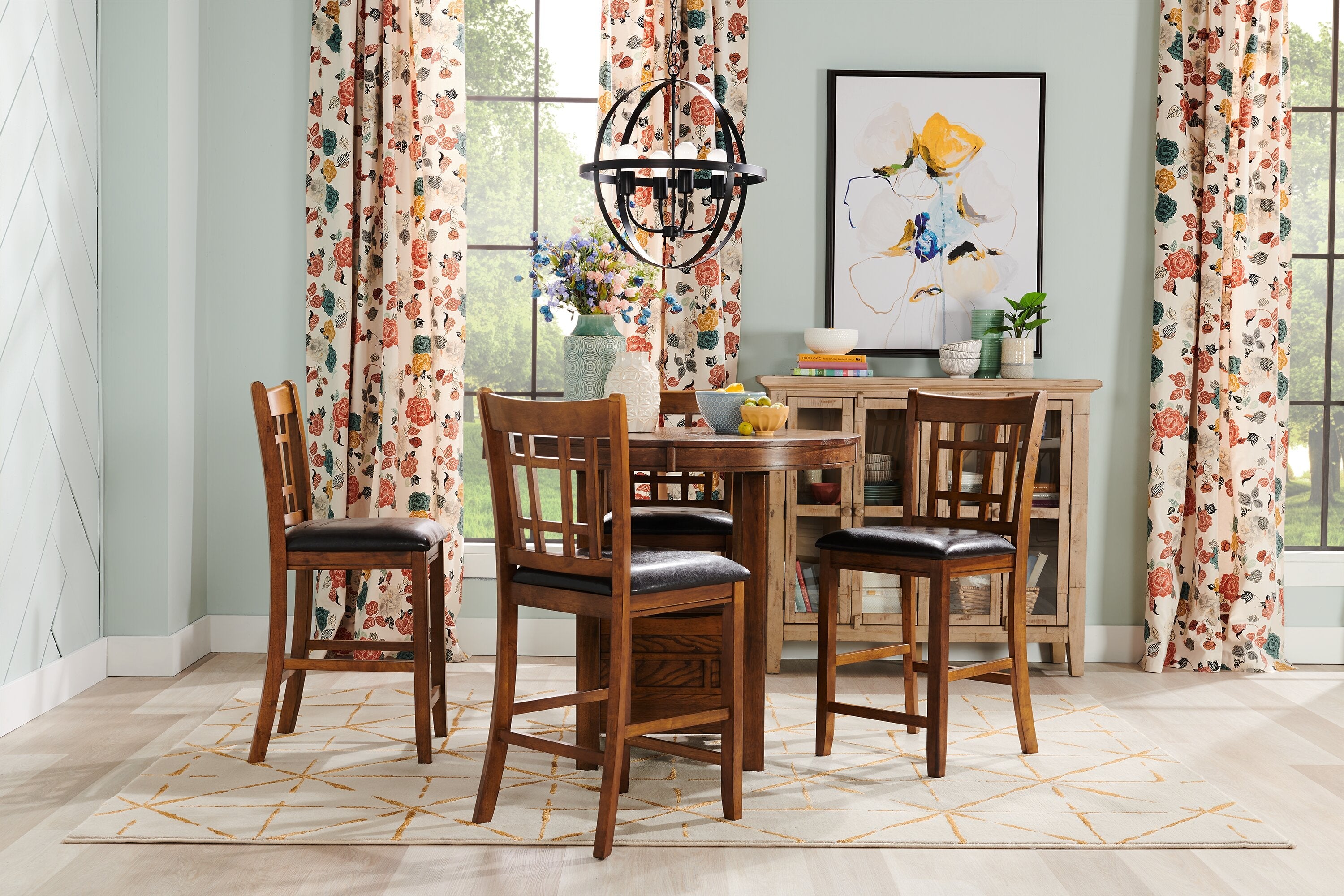 Dena Dining Table with 42-60"W Extension, Round  - Oak Brown | Table de salle à manger ronde Dena de 42 po à 60 po (L) avec rallonge - chêne brun