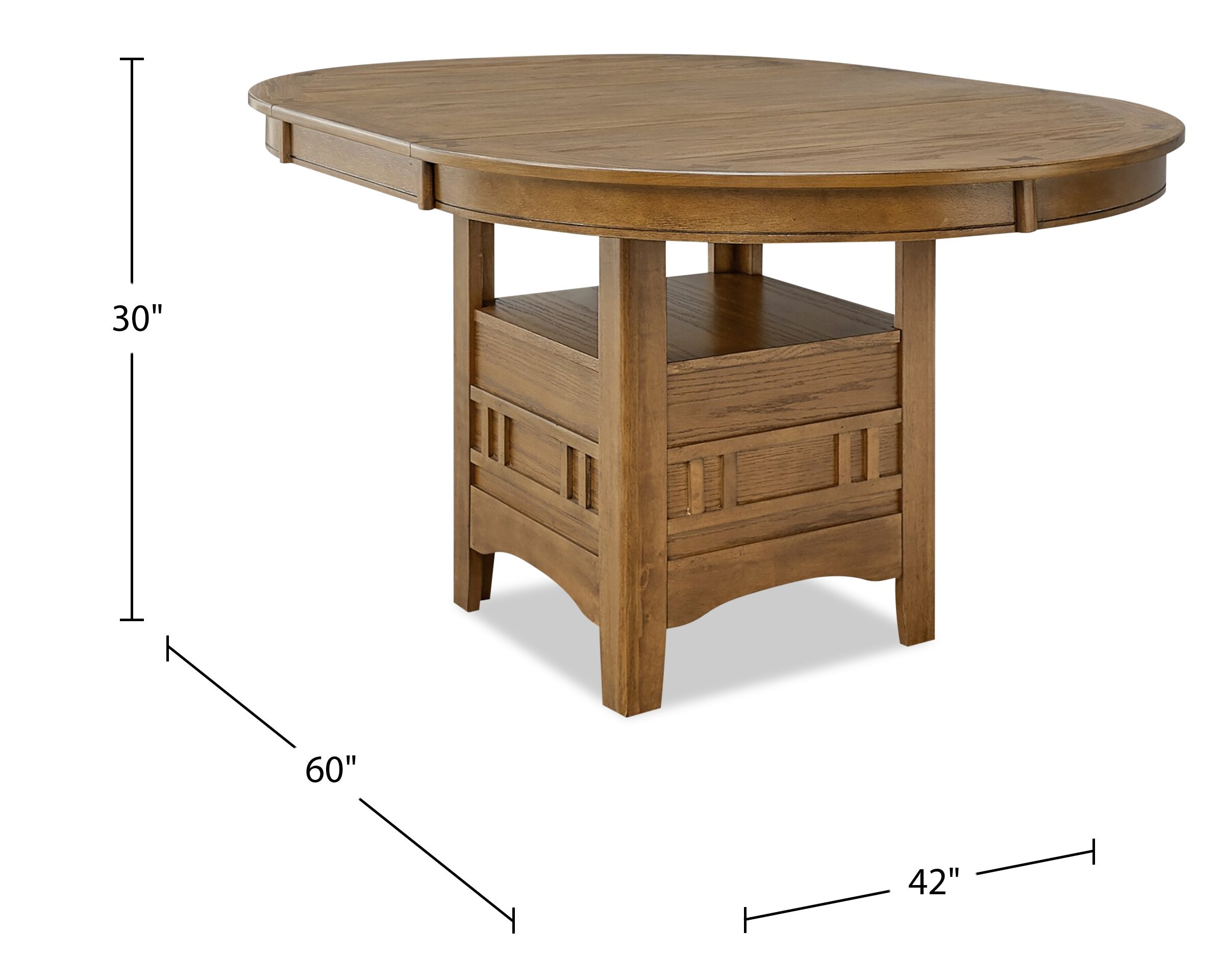 Dena Dining Table with 42-60"W Extension, Round  - Oak Brown | Table de salle à manger ronde Dena de 42 po à 60 po (L) avec rallonge - chêne brun