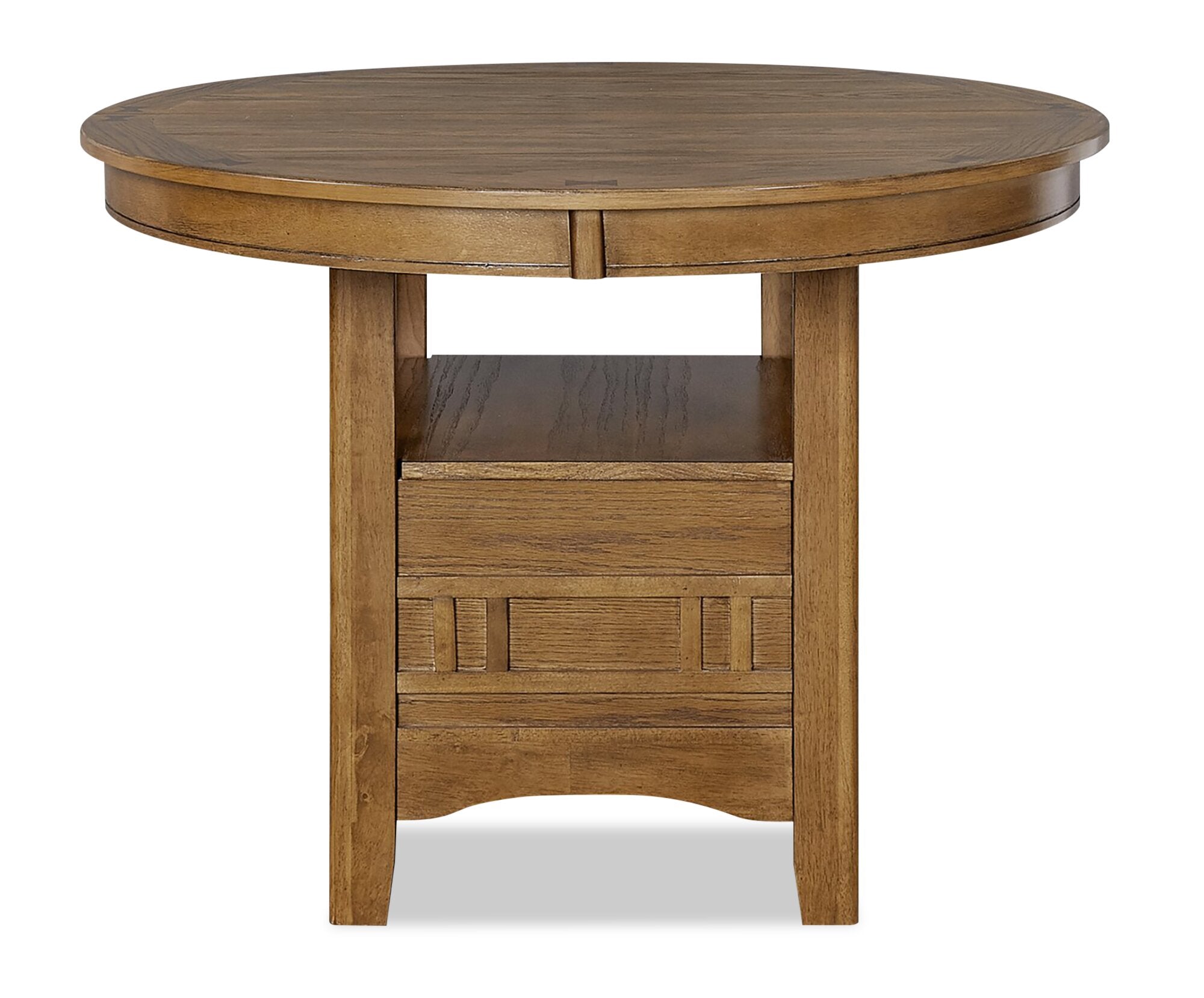 Dena Dining Table with 42-60"W Extension, Round  - Oak Brown | Table de salle à manger ronde Dena de 42 po à 60 po (L) avec rallonge - chêne brun