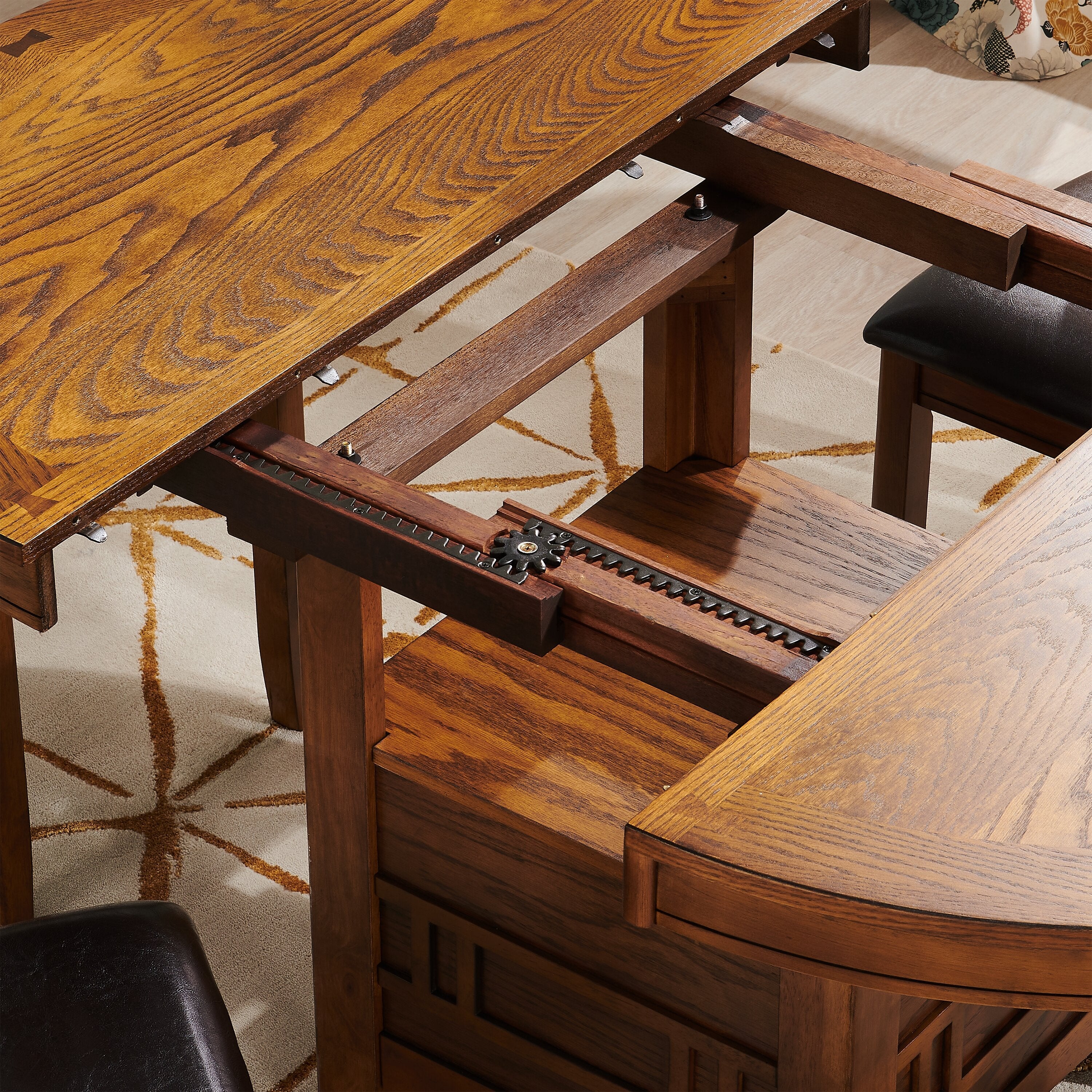 Dena Dining Table with 42-60"W Extension, Round  - Oak Brown | Table de salle à manger ronde Dena de 42 po à 60 po (L) avec rallonge - chêne brun