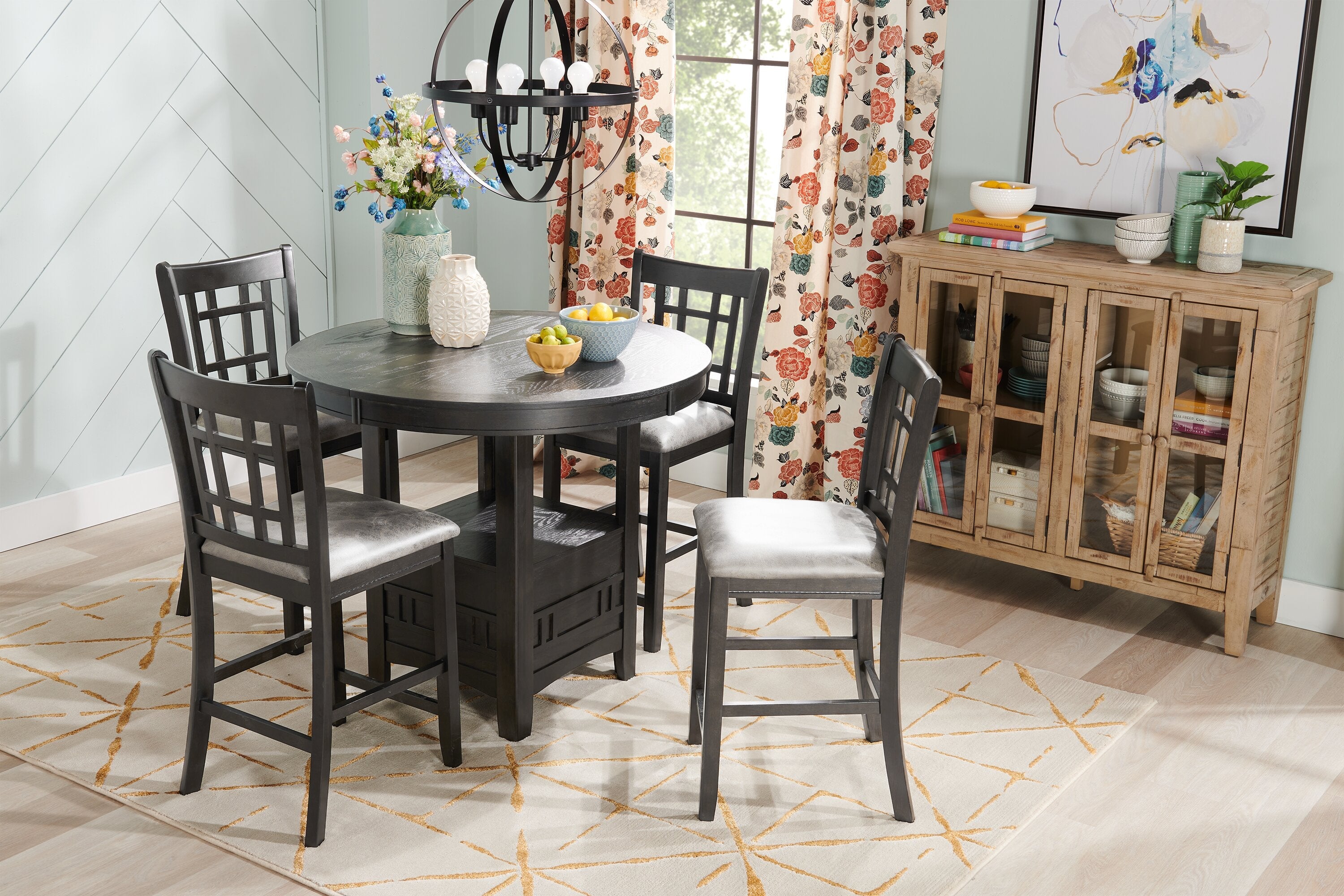 Dena Counter-Height Dining Table with 42-60"W Extension, Round  - Grey | Table de salle à manger ronde Dena de 42 po à 60 po (L) de hauteur comptoir et avec rallonge - grise