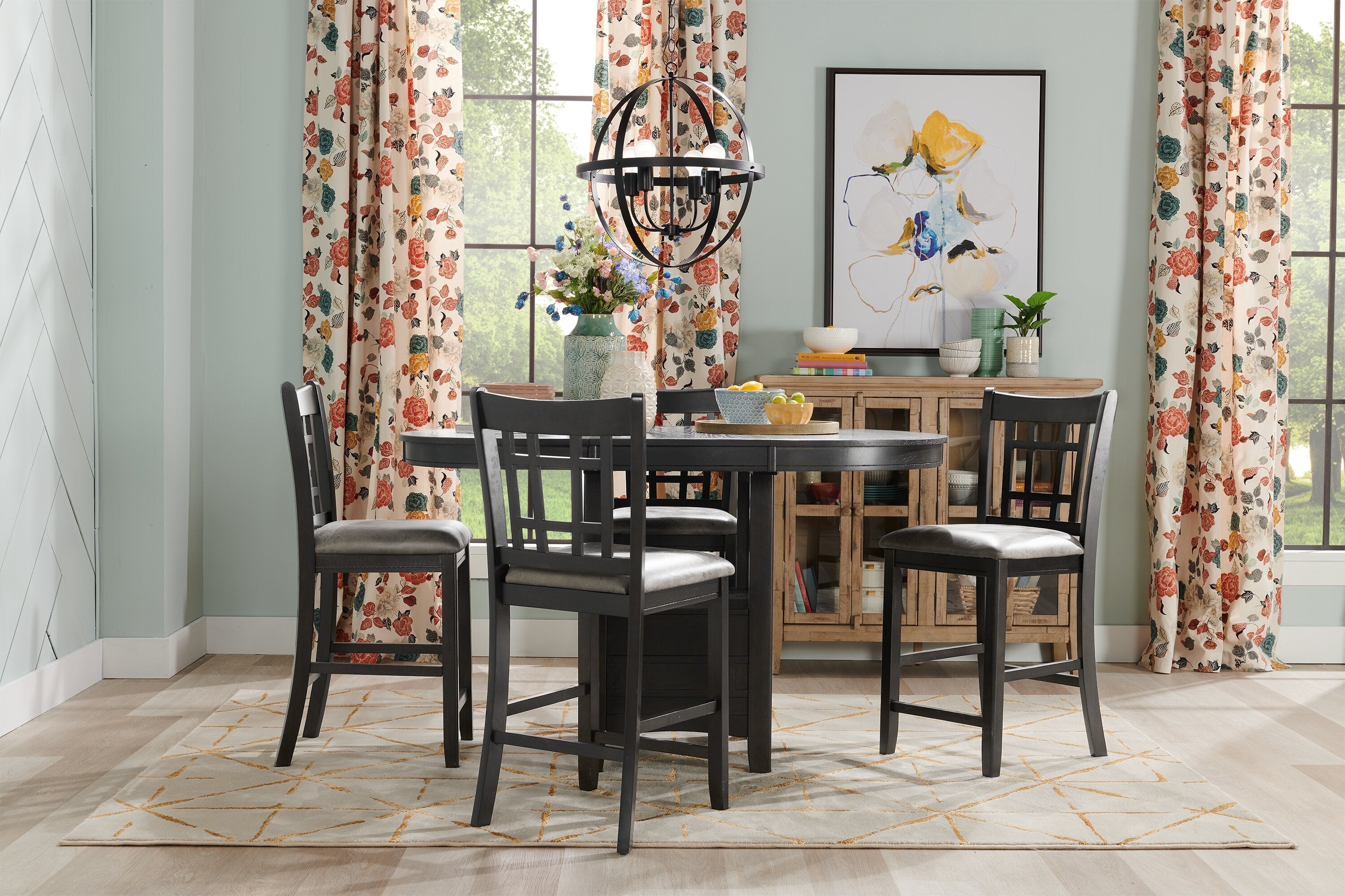 Dena Counter-Height Dining Table with 42-60"W Extension, Round  - Grey | Table de salle à manger ronde Dena de 42 po à 60 po (L) de hauteur comptoir et avec rallonge - grise