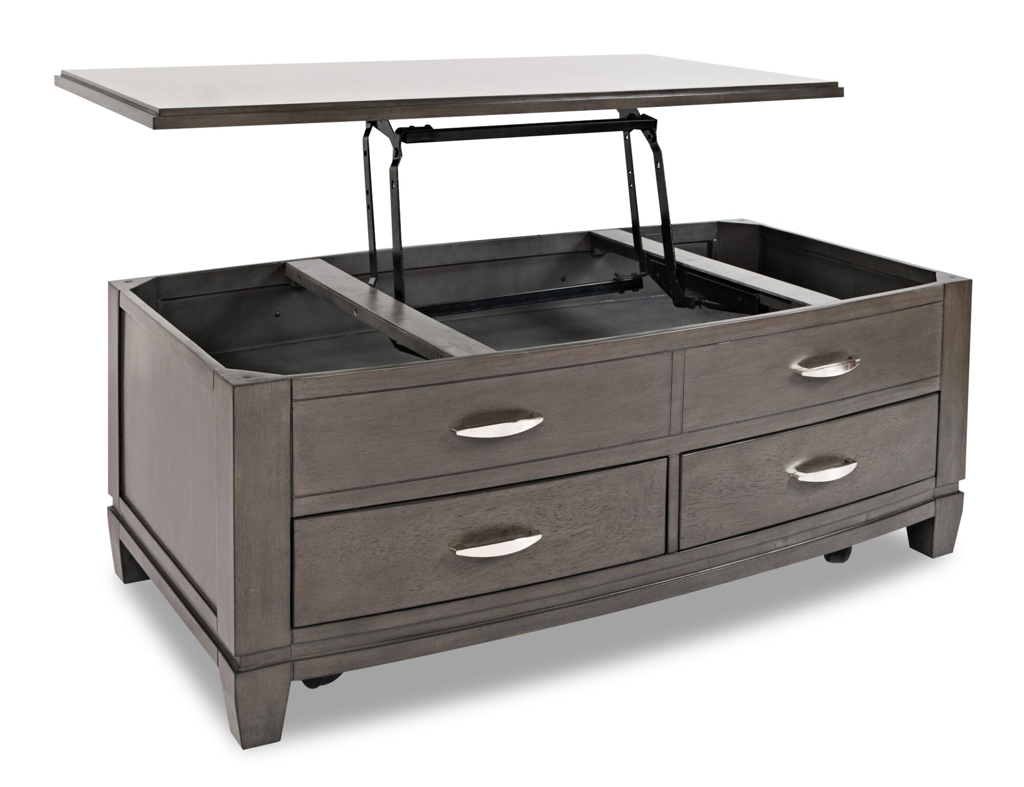 Downtown  48" Modern Lift Top Coffee Table with Storage and Casters - Grey Brown Wood|Table à café moderne Downtown de 48 po avec dessus relevable, rangement et roulettes - bois gris-brun