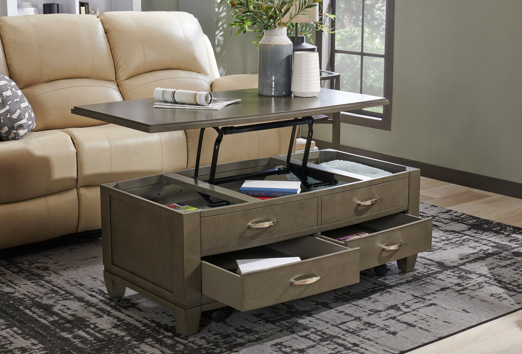 Downtown  48" Modern Lift Top Coffee Table with Storage and Casters - Grey Brown Wood|Table à café moderne Downtown de 48 po avec dessus relevable, rangement et roulettes - bois gris-brun