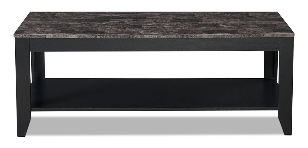 Roma  47.5" 3-Pack Coffee + 2 End Tables with Shelf - Black Marble Look |Ensemble 3 tables Roma de 47,5 po (table à café et 2 tables de bout) avec tablette - imitation de marbre noir