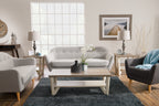 Calla 73.62" Linen-Look Fabric Condo  Size Sofa with Button Tufting and Wood Legs - Light Grey | Sofa Calla de 73,62 po de format condo en tissu d’apparence lin avec capitonnage et pattes en bois - gris clair