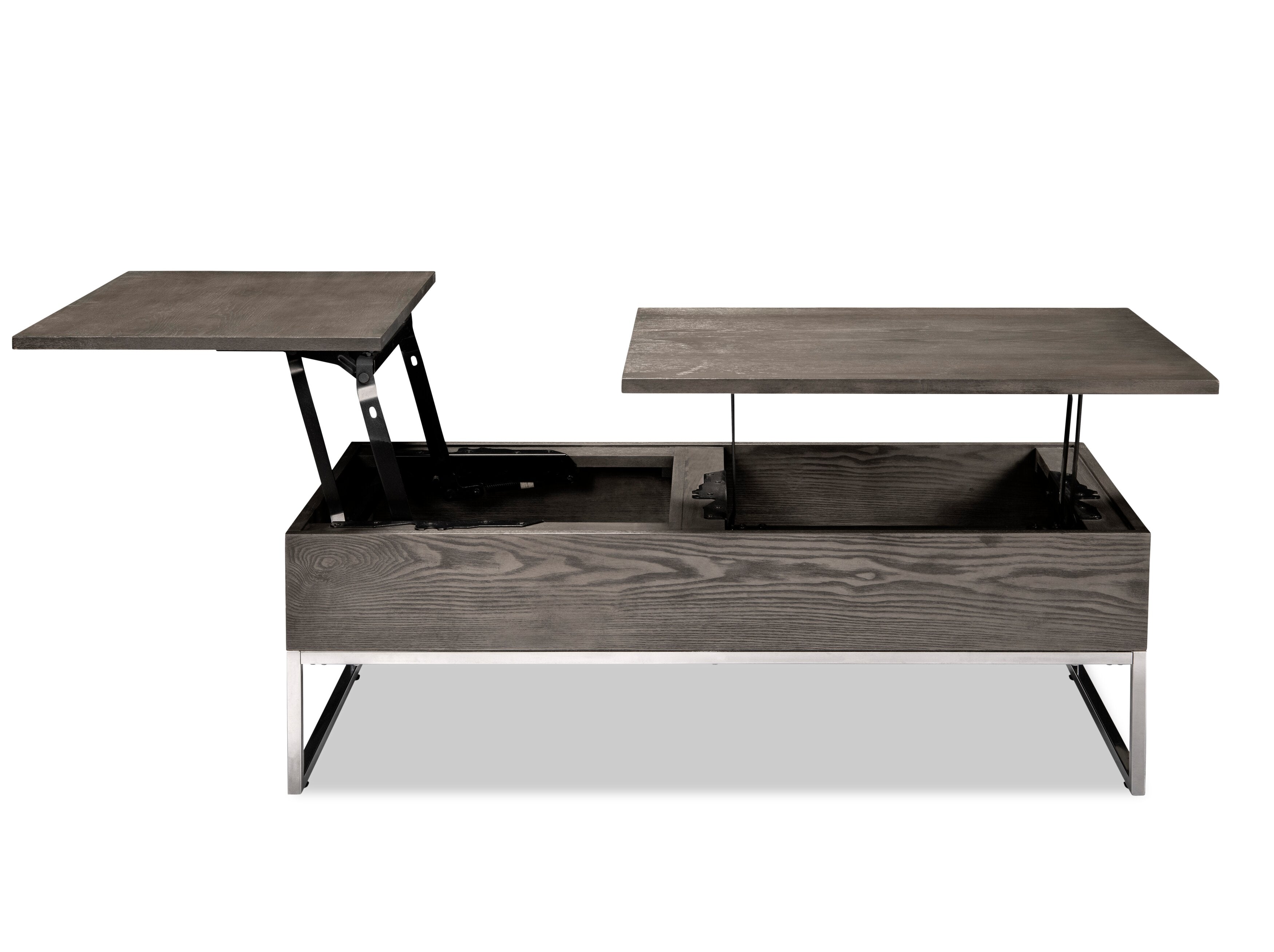 Echo 47.25" Modern Lift Top Coffee Table with Storage - Brown with Silver Metal Legs|Table à café moderne Echo de 47,25 po avec dessus relevable et rangement - brune avec pattes en métal argenté