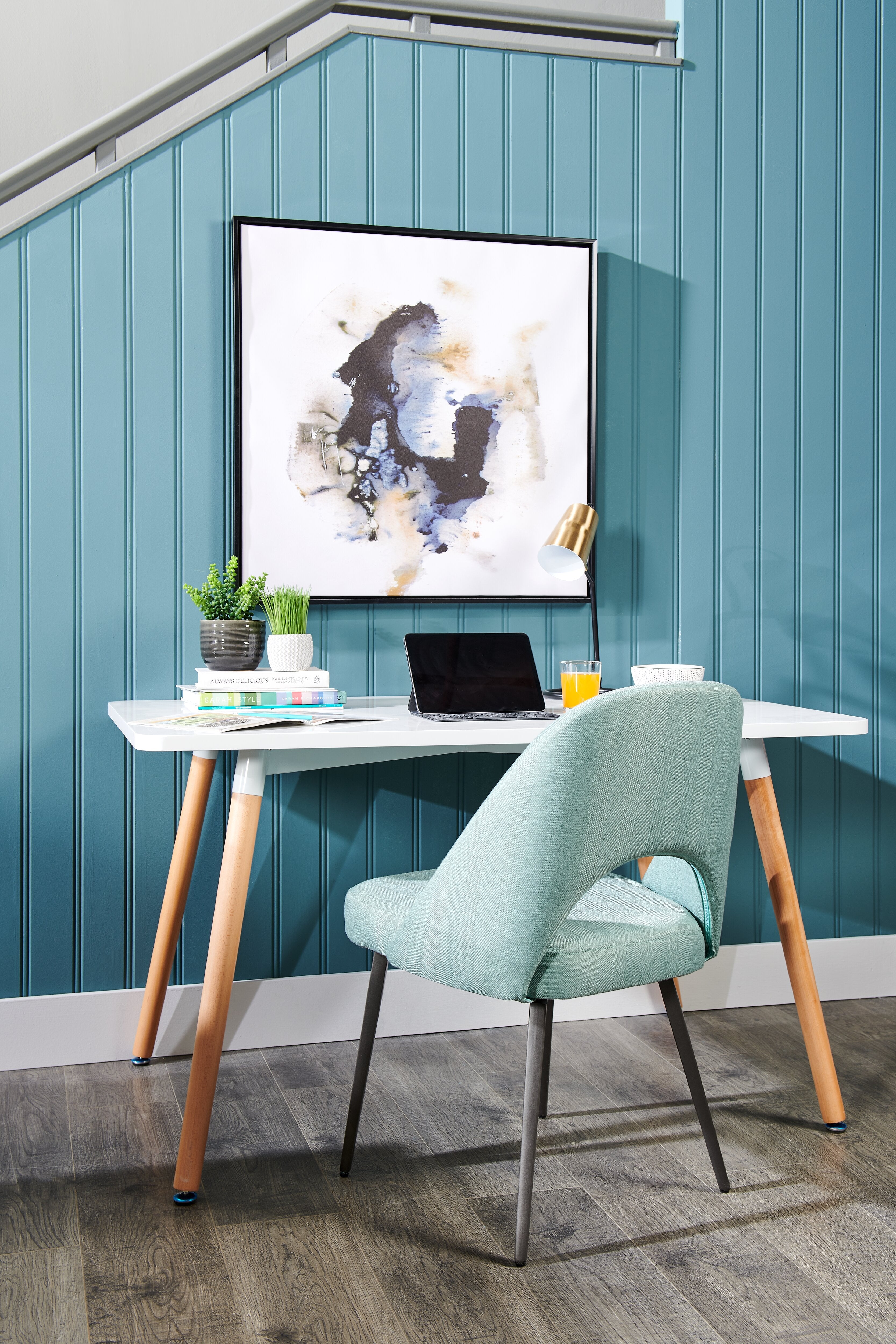 Elijah Dining Chair with Linen-Look Fabric, Metal - Aqua | Chaise de salle à manger Elijah en tissu d’apparence lin et en métal - turquoise