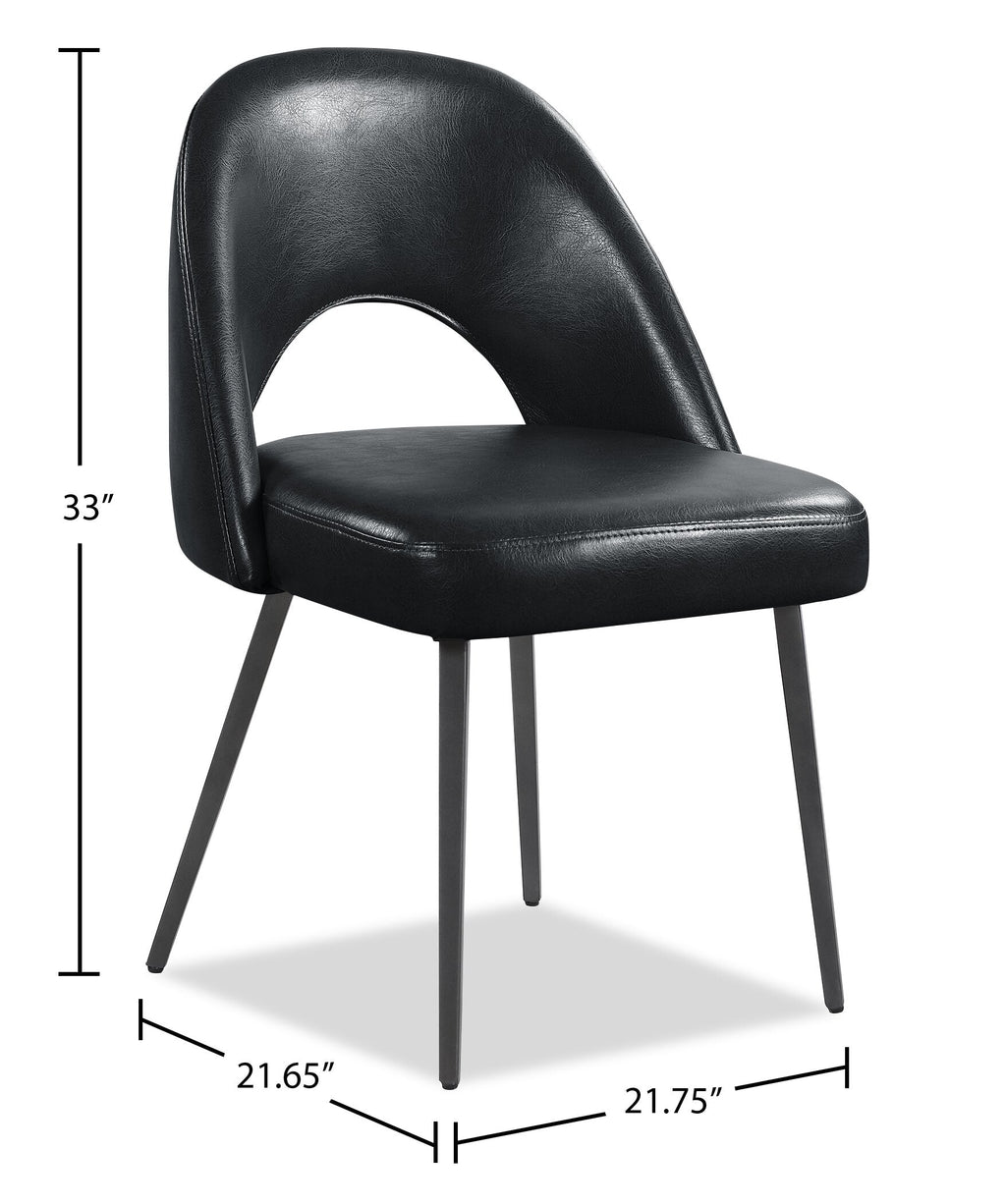 Elijah Dining Chair with Vegan Leather Fabric, Metal - Black | Chaise de salle à manger Elijah en tissu de cuir végétalien et en métal - noire