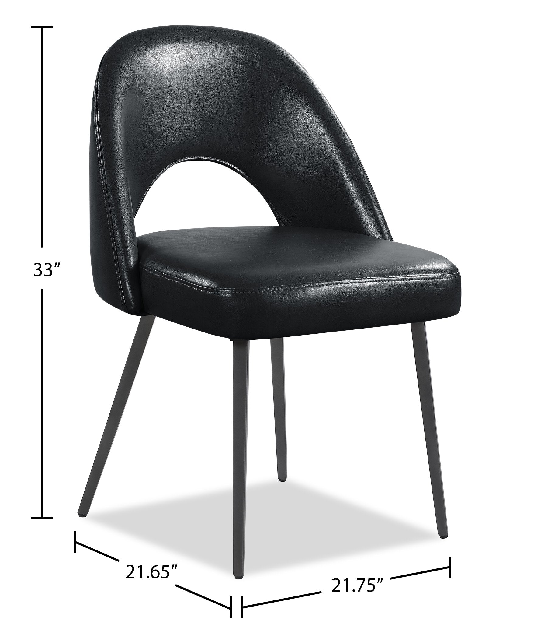 Elijah Dining Chair with Vegan Leather Fabric, Metal - Black | Chaise de salle à manger Elijah en tissu de cuir végétalien et en métal - noire