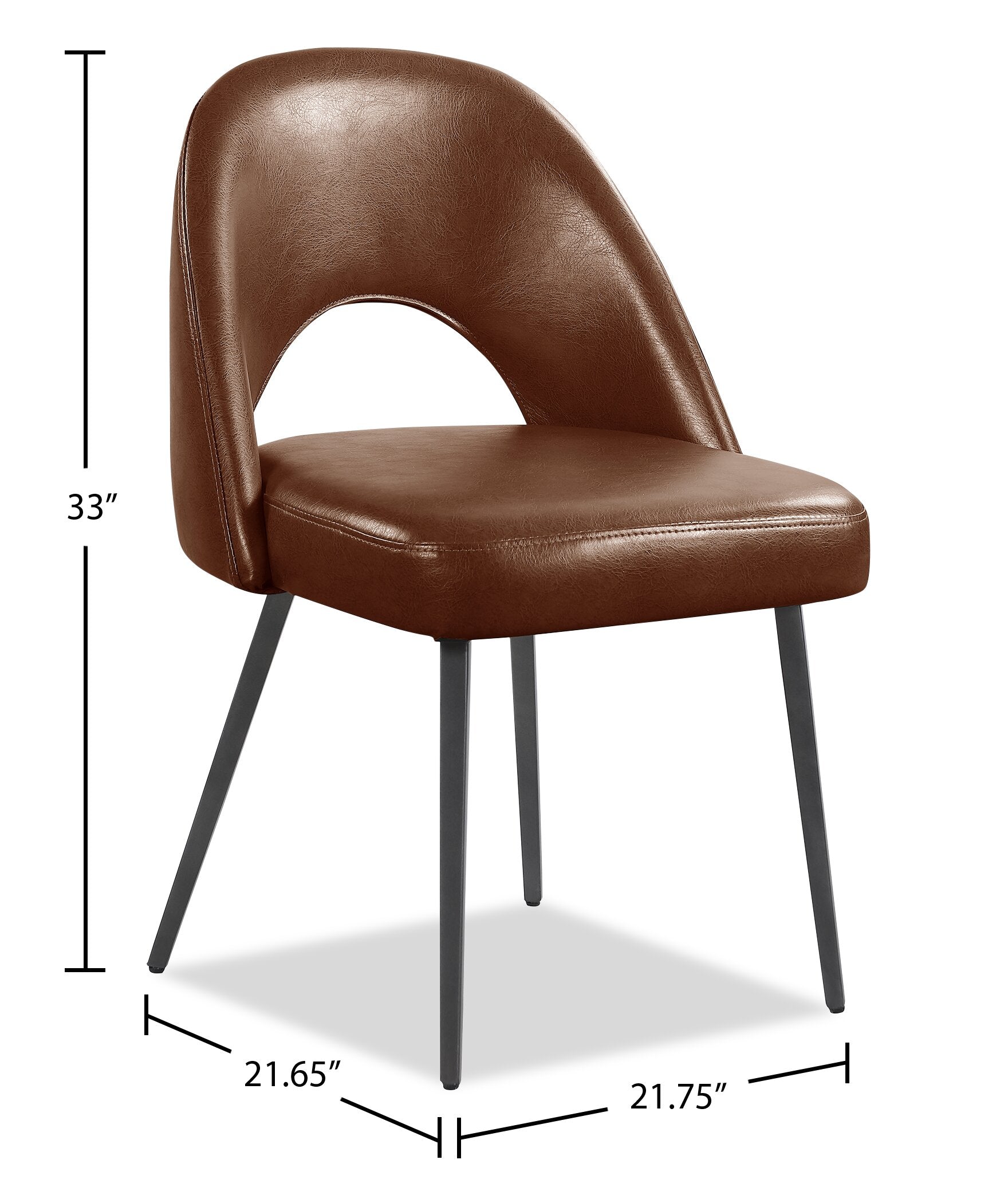 Elijah Dining Chair with Vegan Leather Fabric, Metal - Brown | Chaise de salle à manger Elijah en tissu de cuir végétalien et en métal - brune