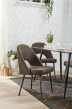 Elijah Dining Chair with Linen-Look Fabric, Metal - Grey | Chaise de salle à manger Elijah en tissu d’apparence lin et en métal - grise