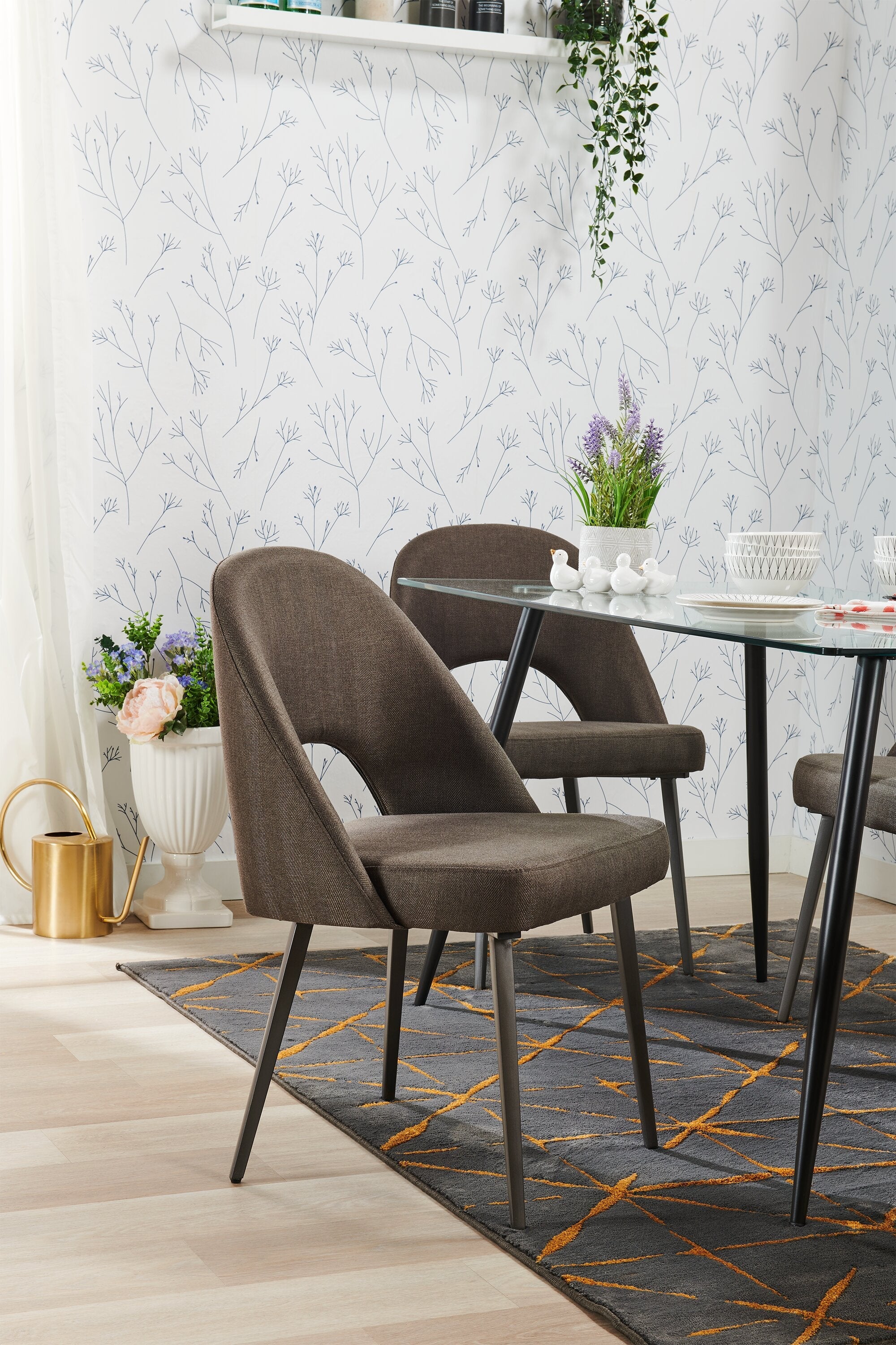 Elijah Dining Chair with Linen-Look Fabric, Metal - Grey | Chaise de salle à manger Elijah en tissu d’apparence lin et en métal - grise