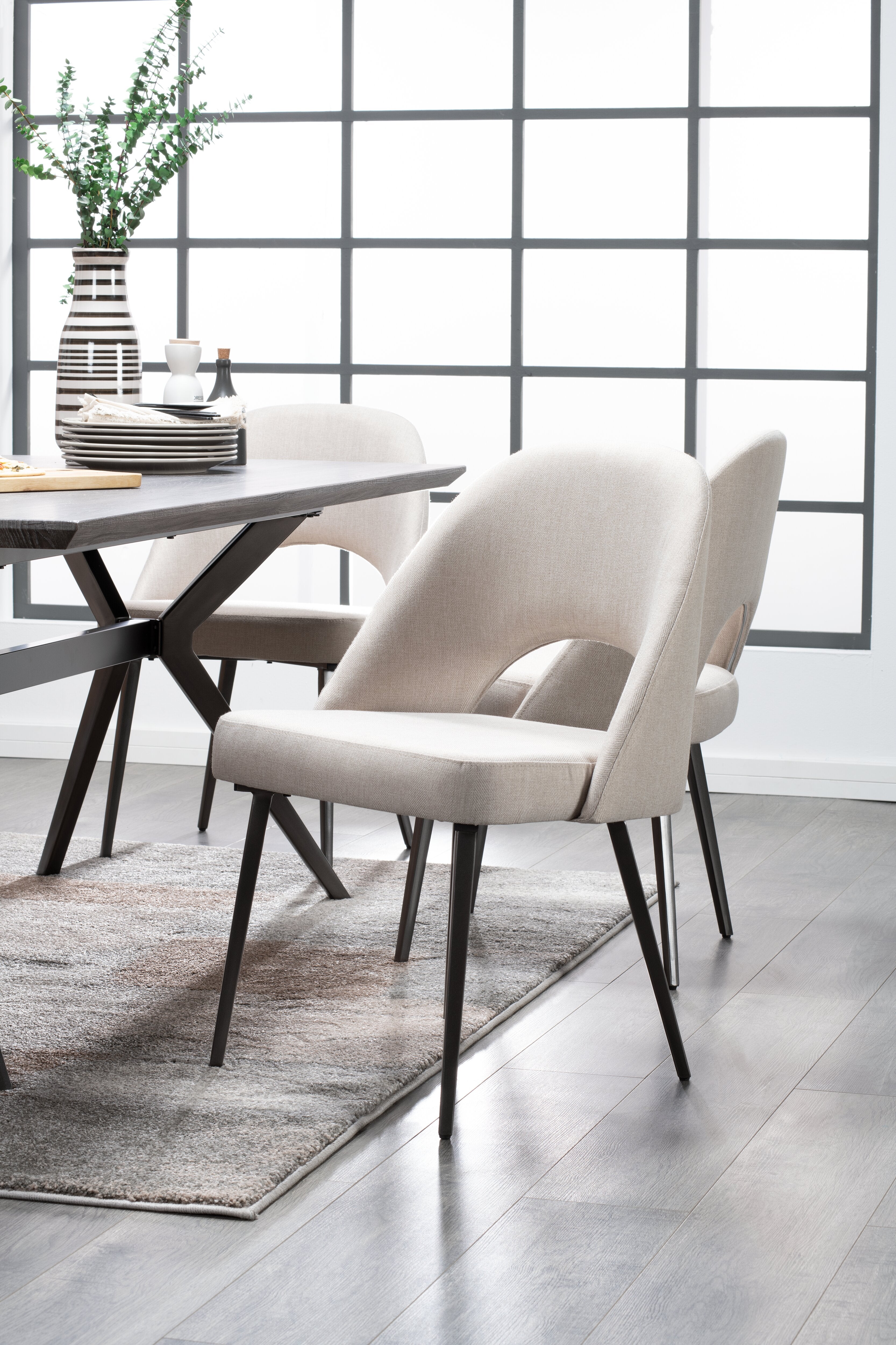 Elijah Dining Chair with Linen-Look Fabric, Metal - Taupe | Chaise de salle à manger Elijah en tissu d’apparence lin et en métal - taupe