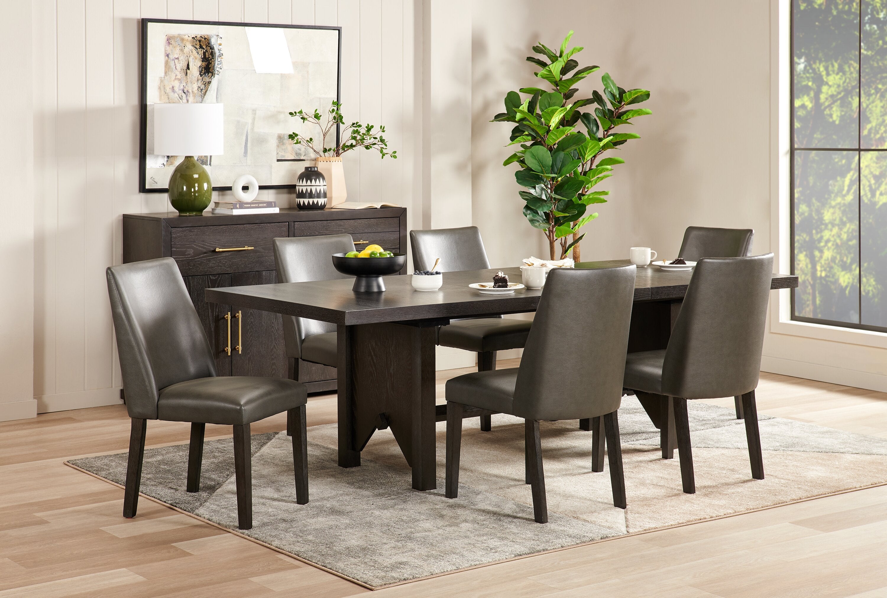 Emery Dining Chair with Vegan-Leather Fabric - Brown | Chaise de salle à manger Emery en tissu de cuir végétalien - brune