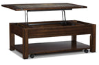 Roanoke 50" Rustic Lift Top Coffee Table with Storage and Shelf - Dark Cherry Wood and Slate Inlay|Table à café rustique Roanoke de 50 po avec dessus relevable, rangement et tablette - bois cerisier foncé et incrustation d’ardoise