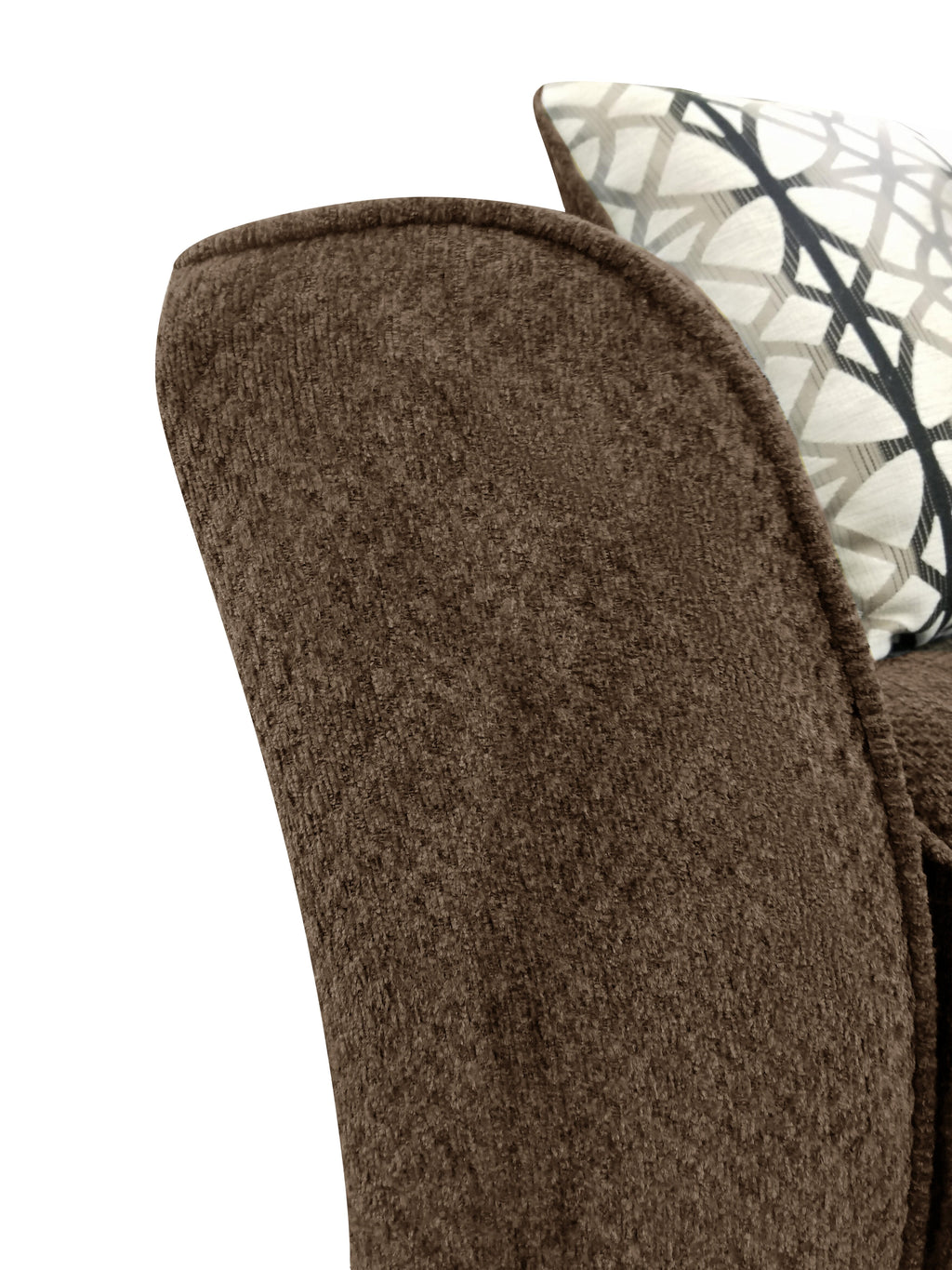 Made in Canada Febe 100" Chenille Fabric Sofa with Flared Arms and Accent Pillows - Brown | Sofa Febe de 100 po fabriqué au Canada en tissu de chenille avec accoudoirs évasés et coussins décoratifs - brun