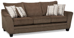 Made in Canada Febe 85" Chenille Fabric Condo-Size Sofa with Flared Arms and Accent Pillows - Brown | Sofa Febe de 85 po de format condo fabriqué au Canada en tissu de chenille avec accoudoirs évasés et coussins décoratifs - brun