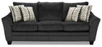 Made in Canada Febe 100" Chenille Fabric Sofa with Flared Arms and Accent Pillows - Charcoal Grey | Sofa Febe de 100 po fabriqué au Canada en tissu de chenille avec accoudoirs évasés et coussins décoratifs - gris anthracite