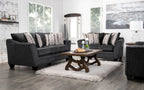 Made in Canada Febe 85" Chenille Fabric Condo-Size Sofa with Flared Arms and Accent Pillows - Charcoal Grey | Sofa Febe de 85 po de format condo fabriqué au Canada en tissu de chenille avec accoudoirs évasés et coussins décoratifs - gris anthracite