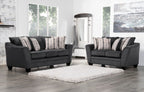Made in Canada Febe 85" Chenille Fabric Condo-Size Sofa with Flared Arms and Accent Pillows - Charcoal Grey | Sofa Febe de 85 po de format condo fabriqué au Canada en tissu de chenille avec accoudoirs évasés et coussins décoratifs - gris anthracite