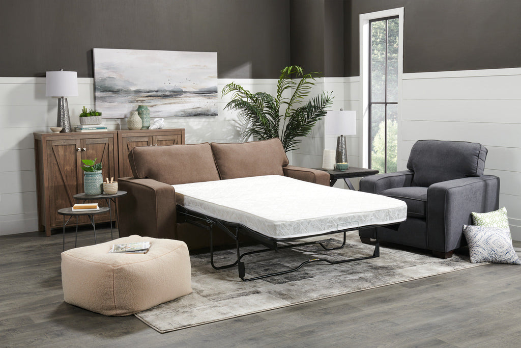 Made in Canada Fiona 74" Chenille Fabric Full-Size Sofa Bed with Track Arms - Mocha Brown | Sofa-lit double Fiona de 74 po fabriqué au Canada en tissu de chenille avec accoudoirs rectilignes - brun moka
