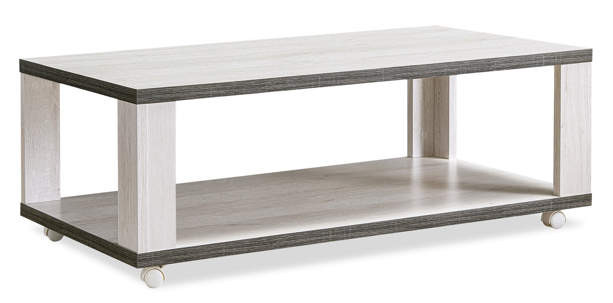 Flynn 47.25" Modern Coffee Table with Shelf and Casters - White and Grey |Table à café moderne Flynn de 47,25 po avec tablette et roulettes - blanche et grise