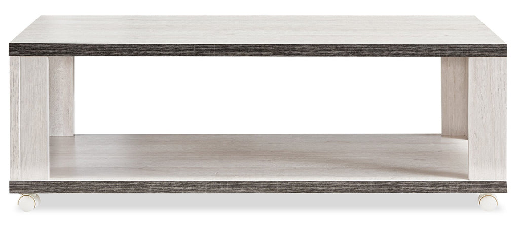 Flynn 47.25" Modern Coffee Table with Shelf and Casters - White and Grey |Table à café moderne Flynn de 47,25 po avec tablette et roulettes - blanche et grise