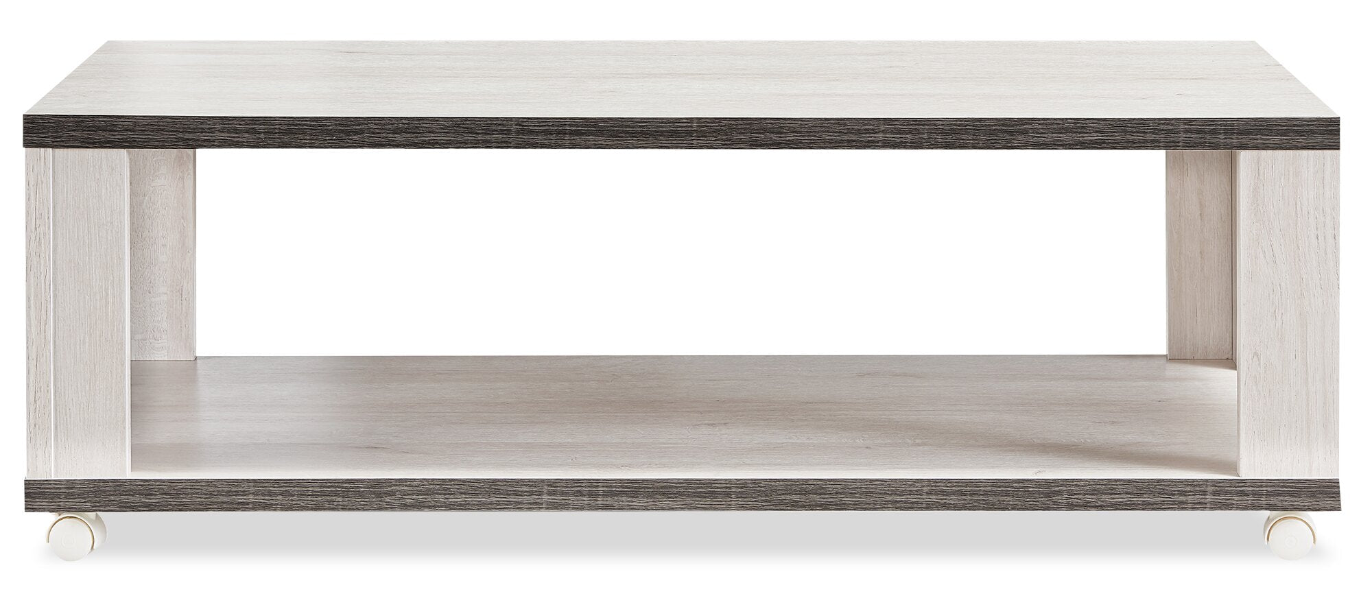 Flynn 47.25" Modern Coffee Table with Shelf and Casters - White and Grey |Table à café moderne Flynn de 47,25 po avec tablette et roulettes - blanche et grise