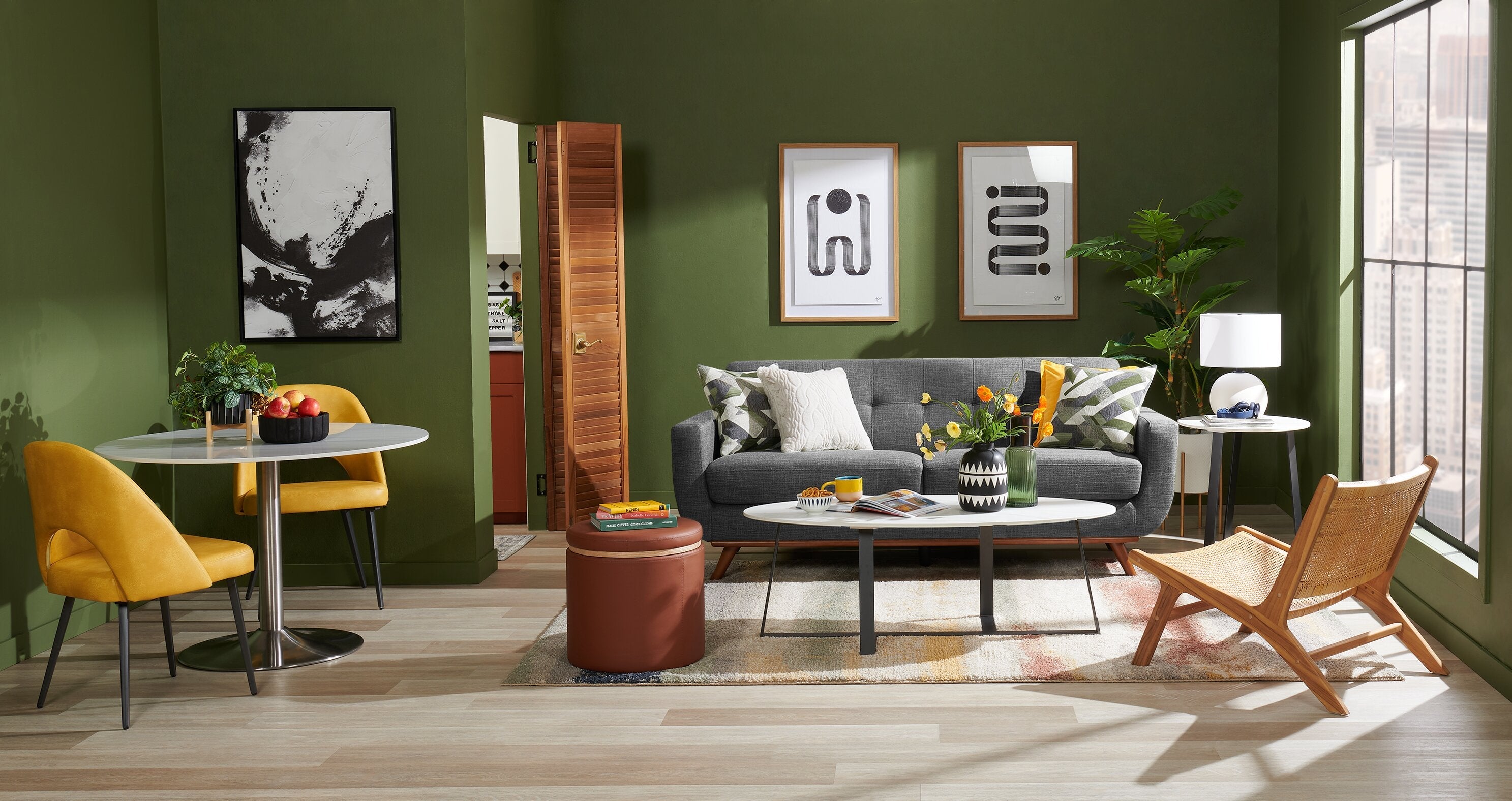 Kort & Co. Freeman 80” Linen-Look Fabric Condo Size Sofa with Wood Legs - Charcoal Grey | Sofa Freeman de Kort & Co. de 80 po de format condo en tissu d’apparence lin avec base et pattes en bois - gris anthracite