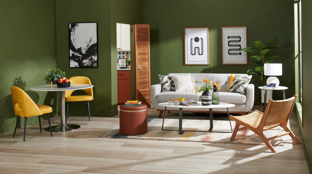 Kort & Co. Freeman 80” Linen-Look Fabric Condo Size Sofa with Wood Legs - Dove White | Sofa Freeman de Kort & Co. de 80 po de format condo en tissu d’apparence lin avec base et pattes en bois - blanc colombe
