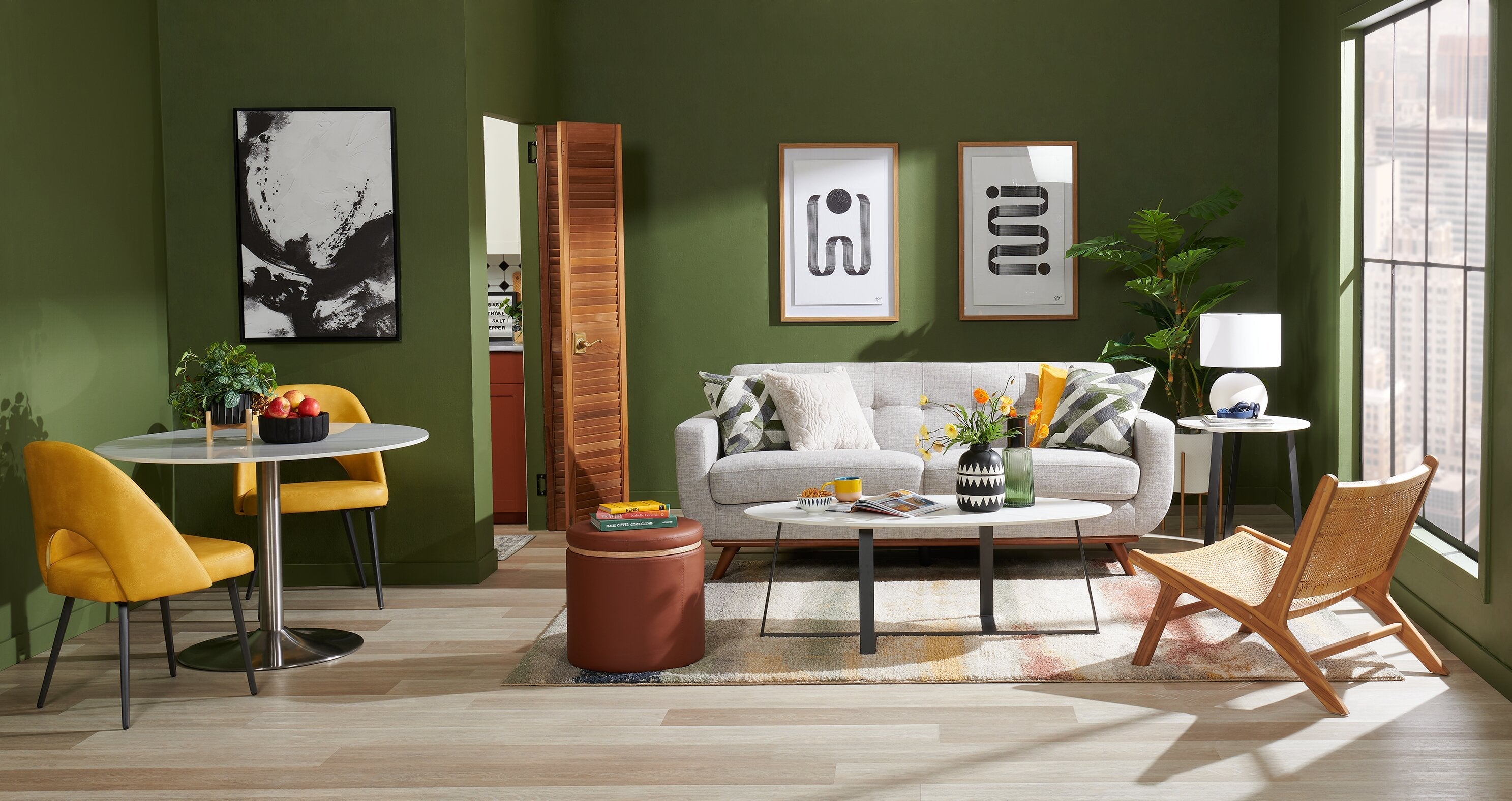 Kort & Co. Freeman 80” Linen-Look Fabric Condo Size Sofa with Wood Legs - Dove White | Sofa Freeman de Kort & Co. de 80 po de format condo en tissu d’apparence lin avec base et pattes en bois - blanc colombe