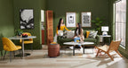 Kort & Co. Freeman 80” Linen-Look Fabric Condo Size Sofa with Wood Legs - Avocado Green | Sofa Freeman de Kort & Co. de 80 po de format condo en tissu d’apparence lin avec base et pattes en bois - vert avocat