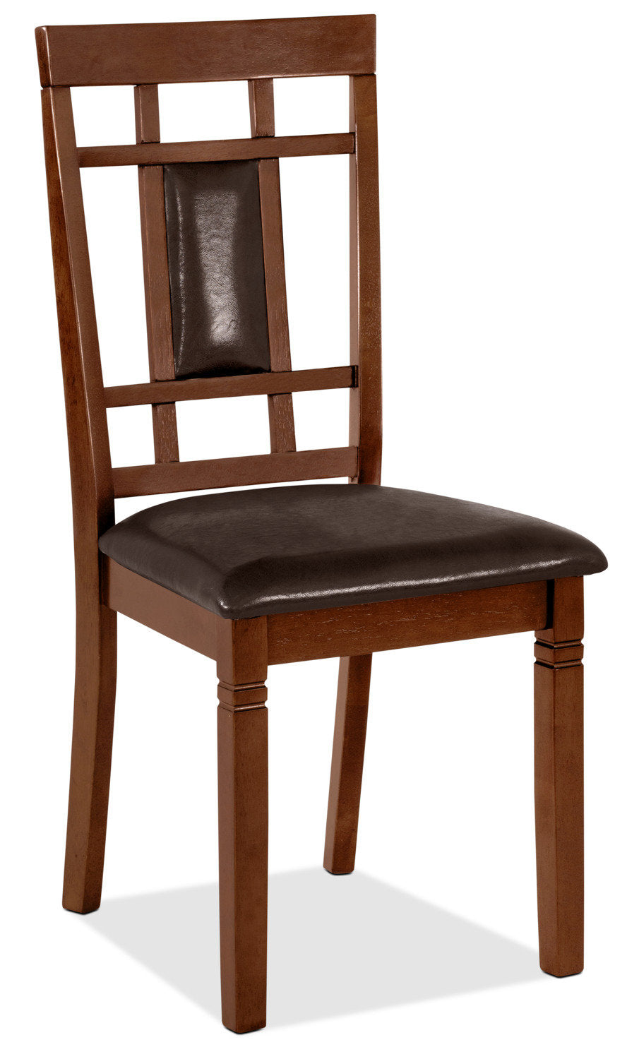 Aran Dining Chair with Vegan-Leather Fabric, Slat-Back - Brown | Chaise de salle à manger Aran en tissu de cuir végétalien avec dossier à lattes - brune
