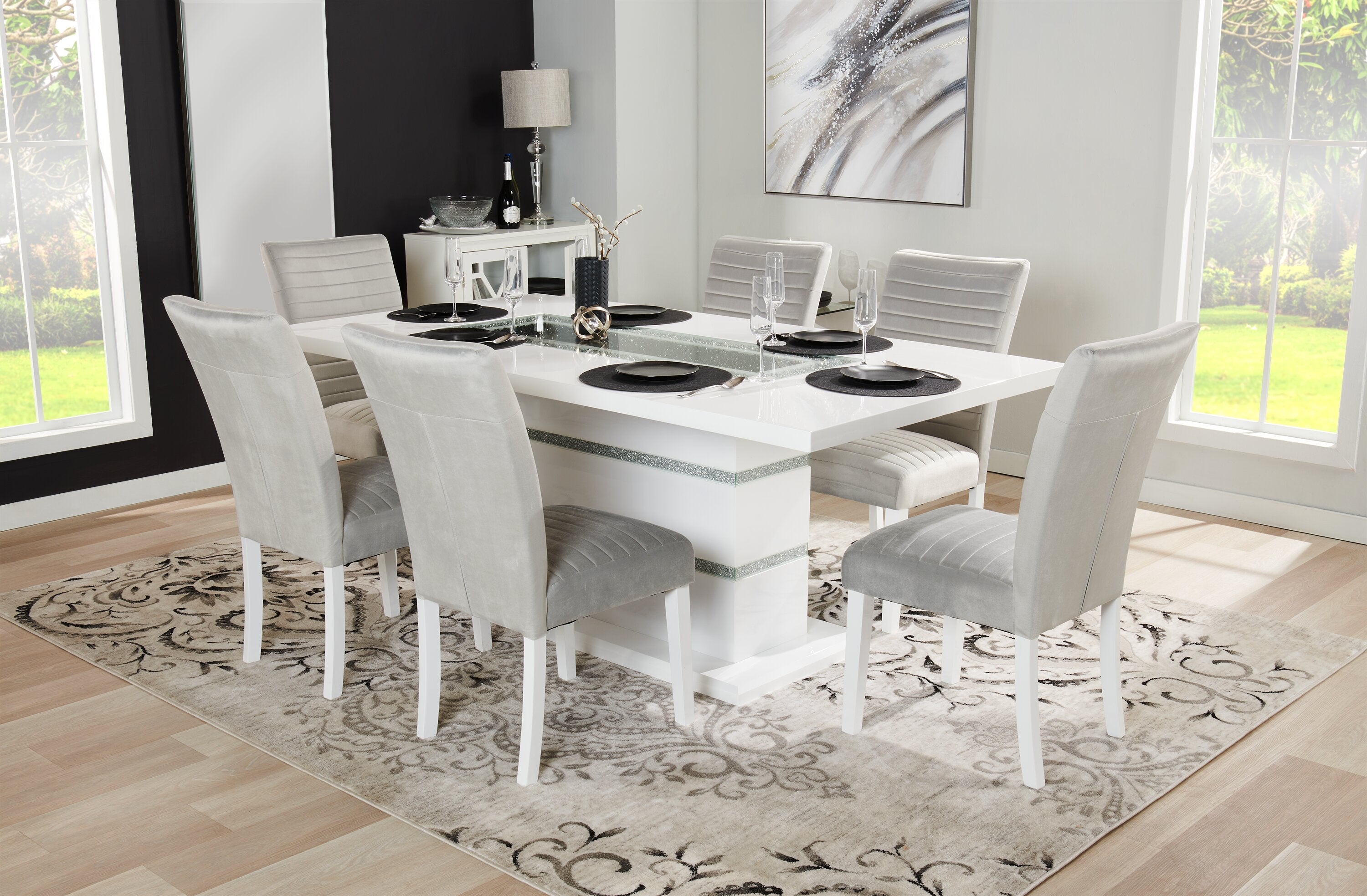 Garbo Dining Chair with Velvet Fabric, Wood - Grey | Chaise de salle à manger Garbo en tissu de velours et en bois - grise