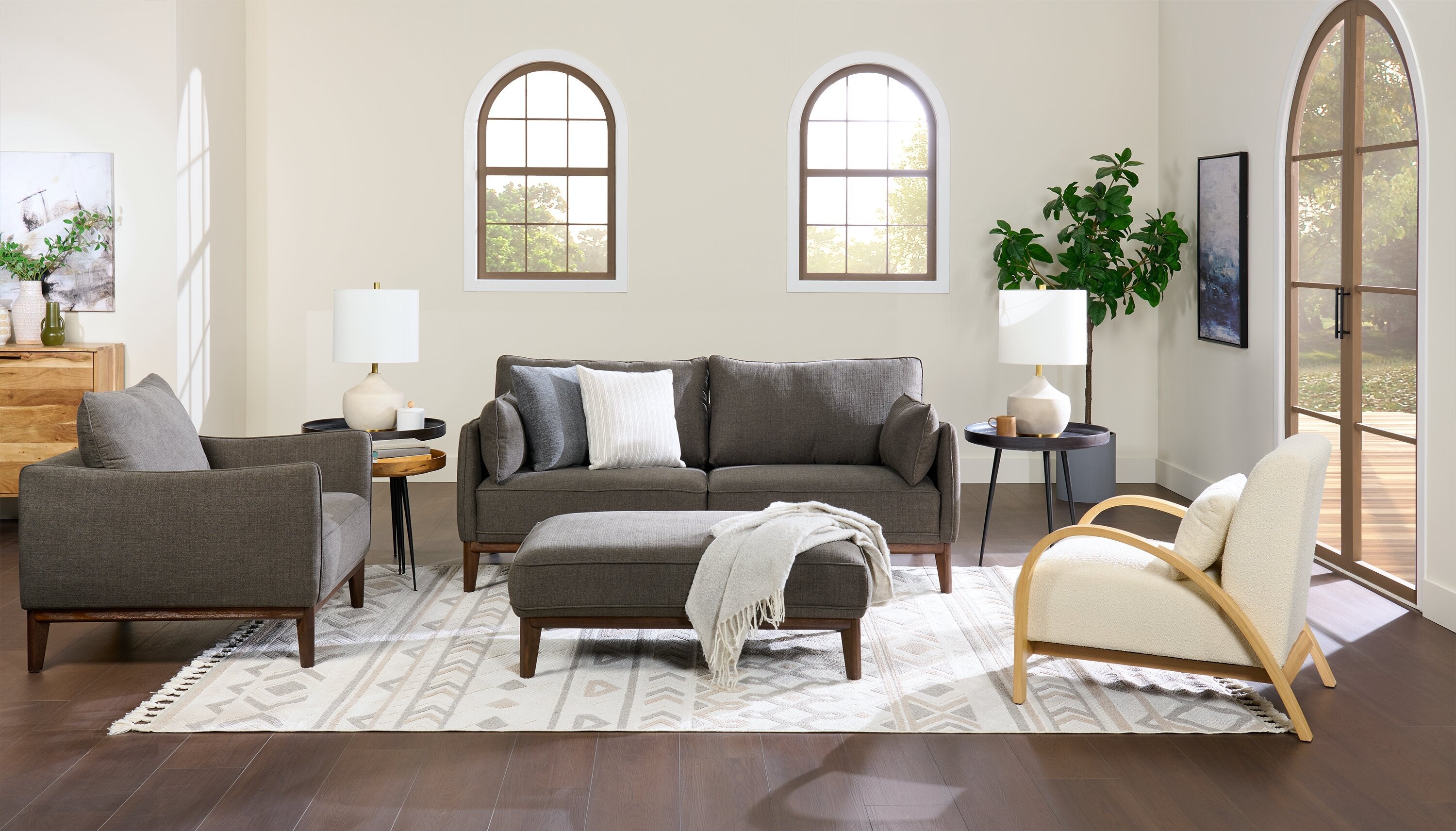 Cindy Crawford Home Gena 78.7" Linen-Look Fabric Condo Size Sofa with Removable Back Cushions - Charcoal Grey | Sofa Gena de Cindy Crawford Home de 78,7 po de format condo en tissu d’apparence lin avec coussins de dossier amovibles - gris anthracite