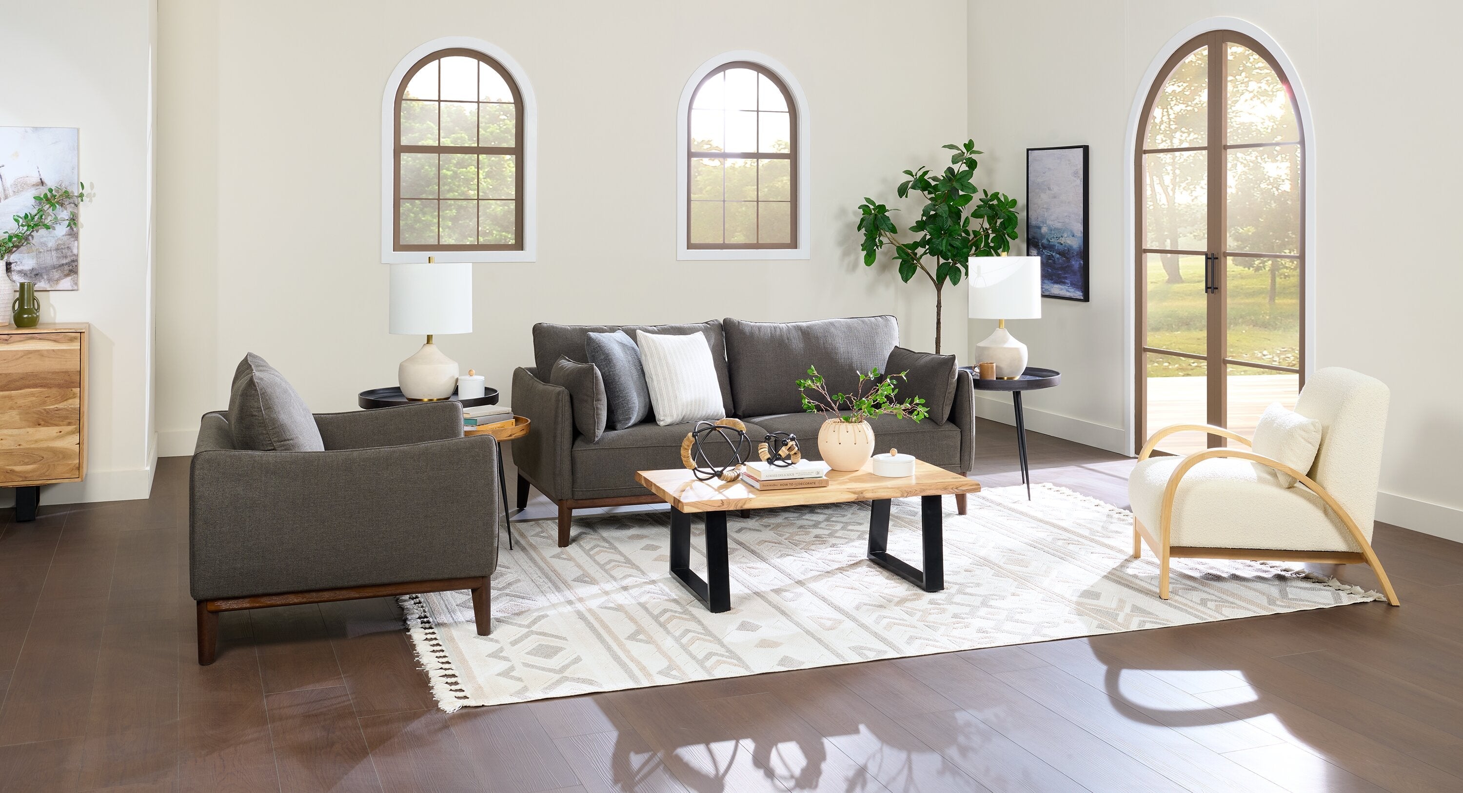 Cindy Crawford Home Gena 78.7" Linen-Look Fabric Condo Size Sofa with Removable Back Cushions - Charcoal Grey | Sofa Gena de Cindy Crawford Home de 78,7 po de format condo en tissu d’apparence lin avec coussins de dossier amovibles - gris anthracite