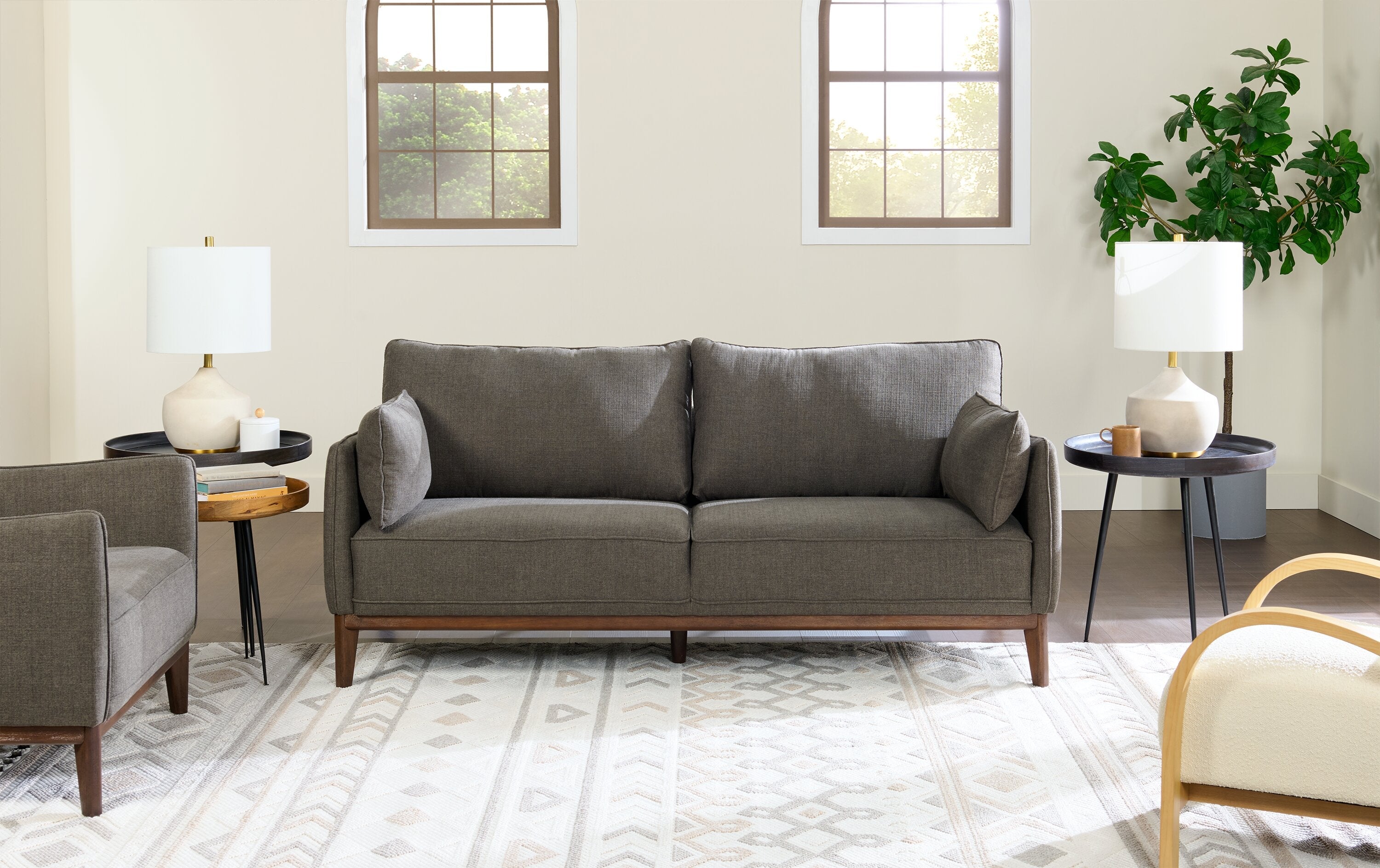 Cindy Crawford Home Gena 78.7" Linen-Look Fabric Condo Size Sofa with Removable Back Cushions - Charcoal Grey | Sofa Gena de Cindy Crawford Home de 78,7 po de format condo en tissu d’apparence lin avec coussins de dossier amovibles - gris anthracite