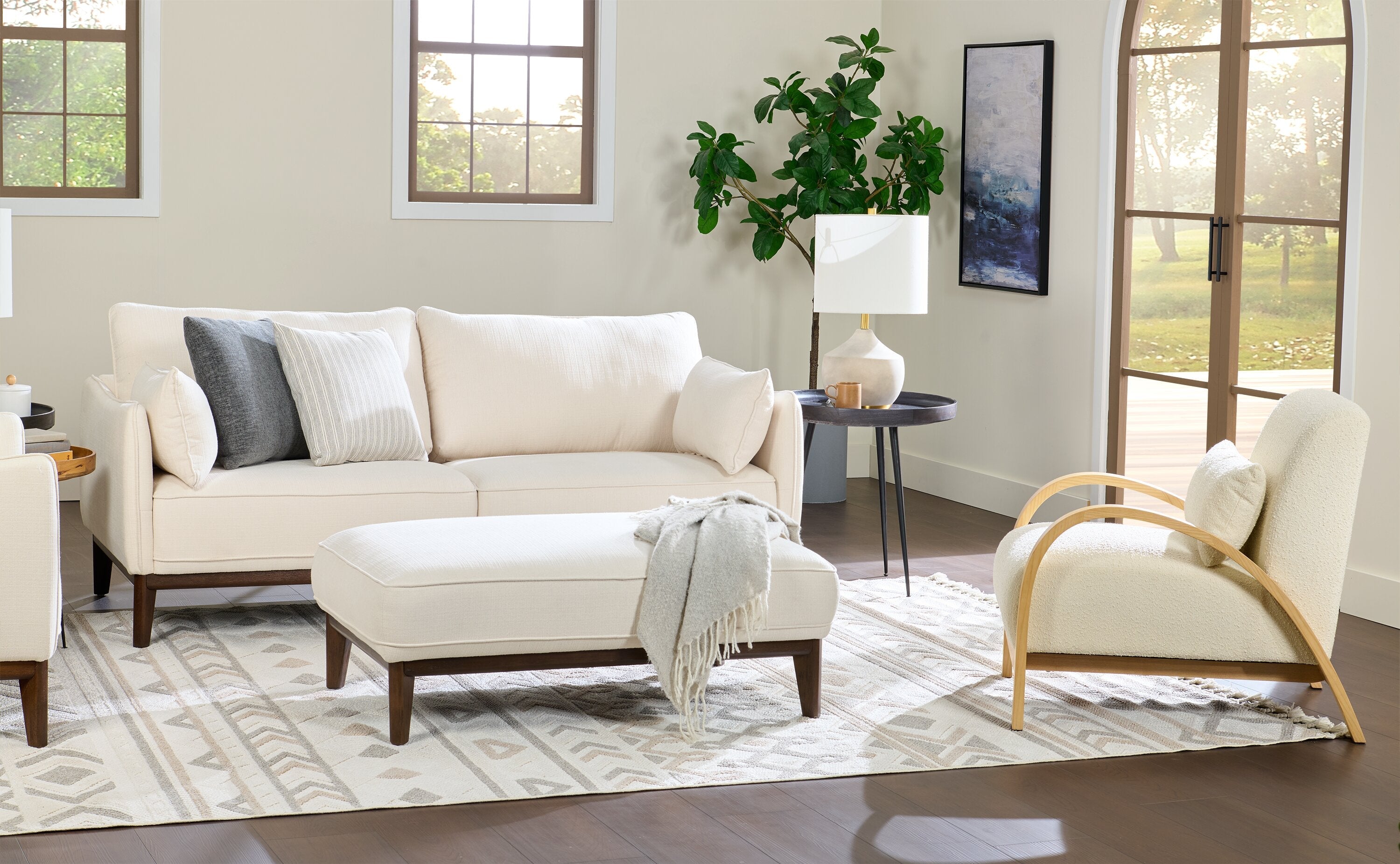 Cindy Crawford Home Gena 78.7" Linen-Look Fabric Condo Size Sofa with Removable Back Cushions - Cotton White | Sofa Gena de Cindy Crawford Home de 78,7 po de format condo en tissu d’apparence lin avec coussins de dossier amovibles - blanc coton
