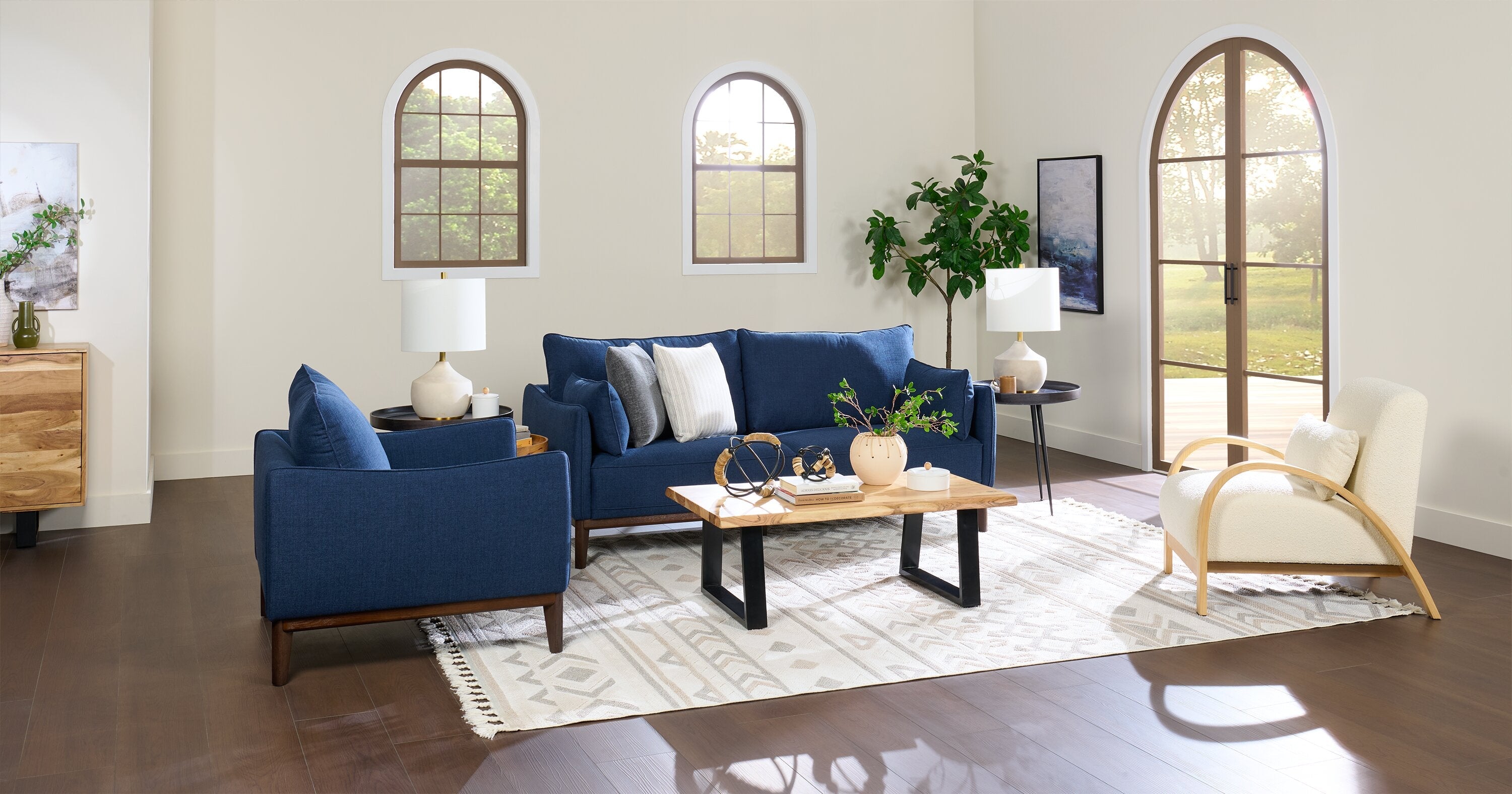 Cindy Crawford Home Gena 78.7" Linen-Look Fabric Condo Size Sofa with Removable Back Cushions - Midnight Blue | Sofa Gena de Cindy Crawford Home de 78,7 po de format condo en tissu d’apparence lin avec coussins de dossier amovibles - bleu minuit